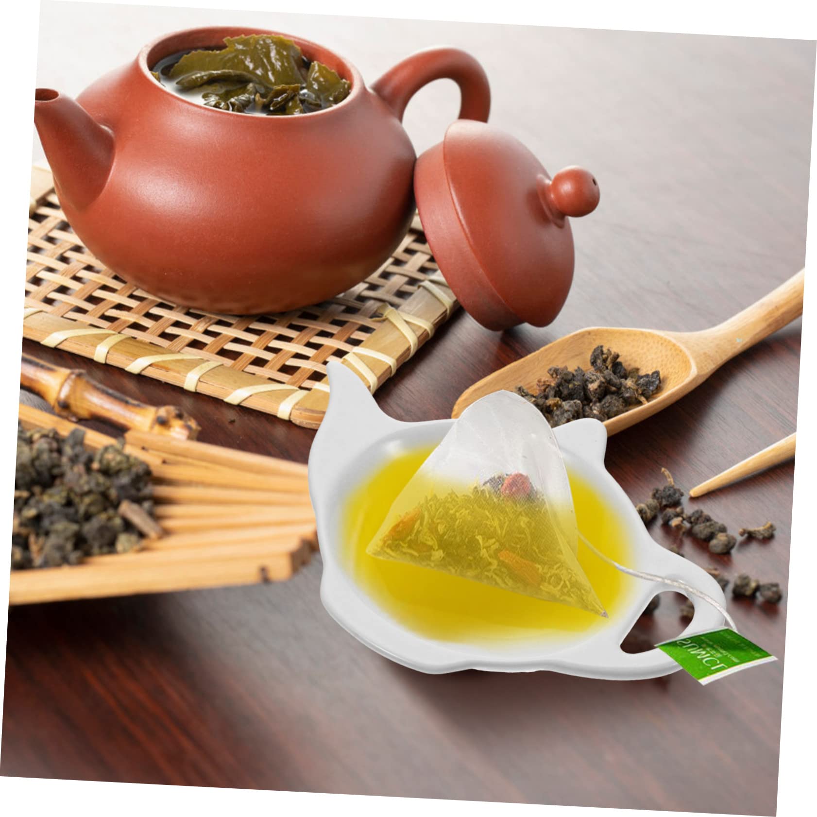 OUNONA Tea Bag Holder Ceramic Coaster Tea Accessory White Household Teabag Tray