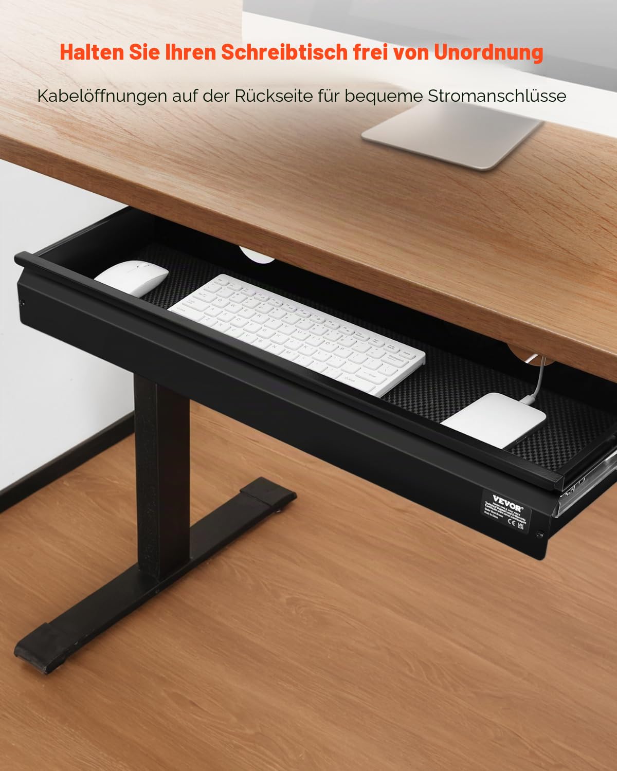 VEVOR Untertisch Schublade 740x235x107mm, Unterbau Schreibtisch, versteckter Schreibtisch-Aufbewahrungs-Organizer, Bleistiftschublade unter dem Tisch für Sitz-Steh-Arbeitsplätze im Büro & zu Hause