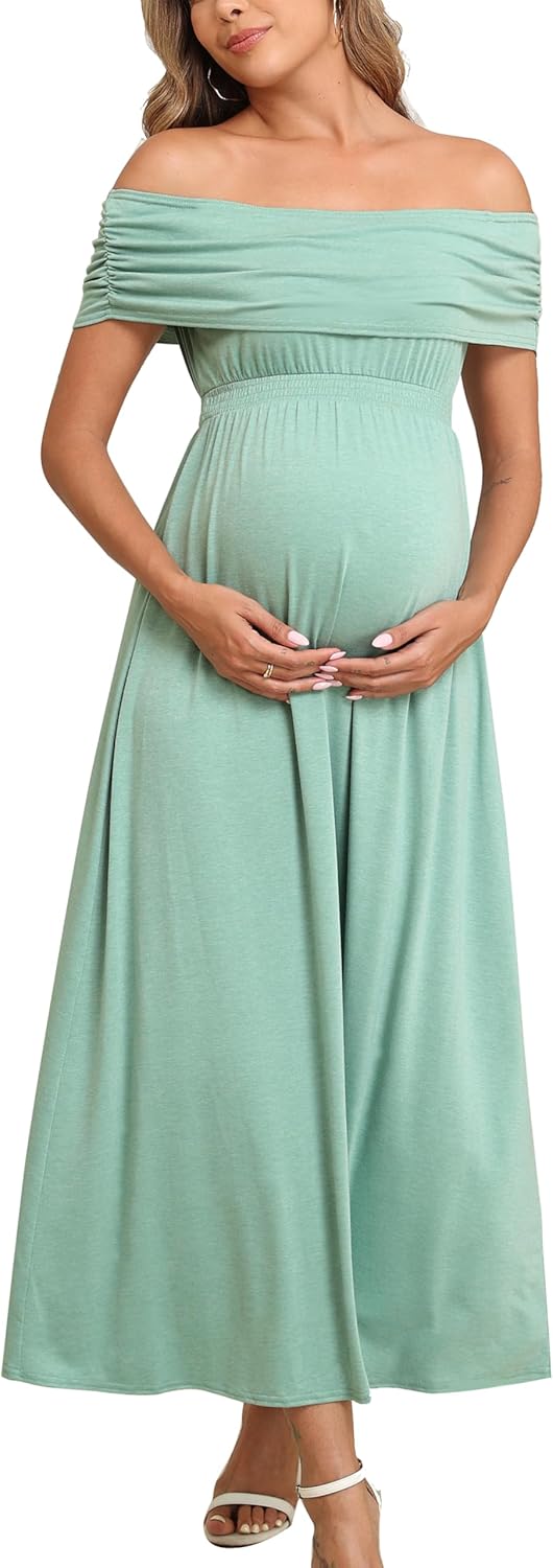 Off The Shoulder Maxi Maternity Dress for Photoshoot Baby Shower Sleeveless Casual Long Dresses
