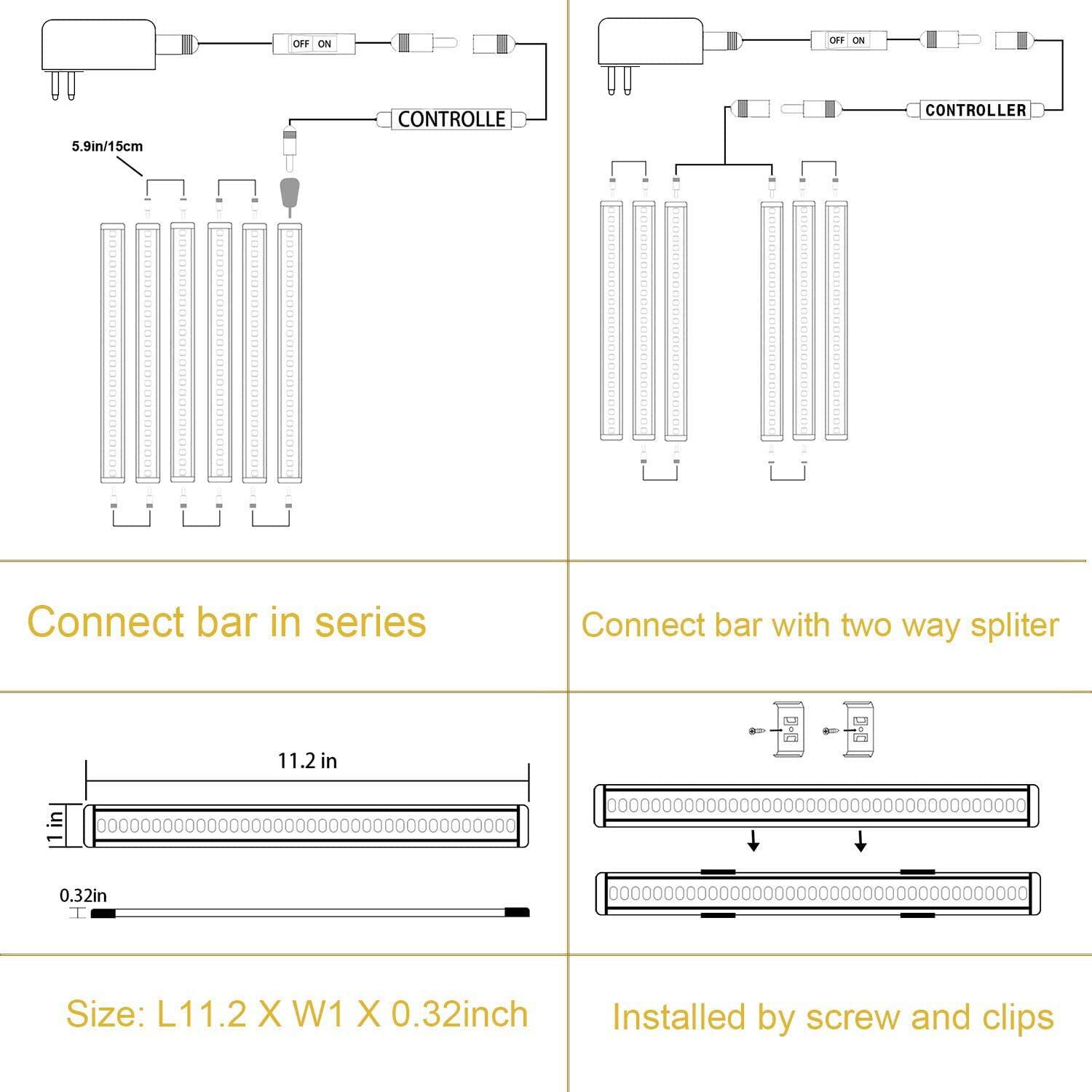 AIBOO Luce Sottopensile Cucina, Luci da Cucina Bar con Interruttore Dimmer A Quadrante per Bancone, Guardaroba, Illuminazione Dell'armadio(Bianco Caldo 2700K 6 Pannelli)