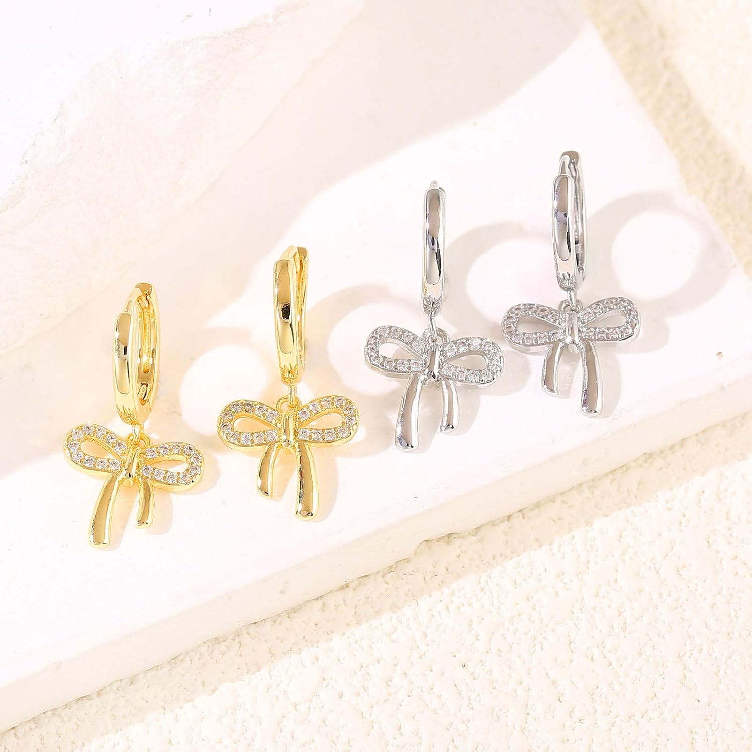 Bow Earrings for Women Pearl Bow Hoop Earrings Gold Silver Drop Dangle Earrings Trendy Bow Pearl Jewelry for Wedding Party - Image 7