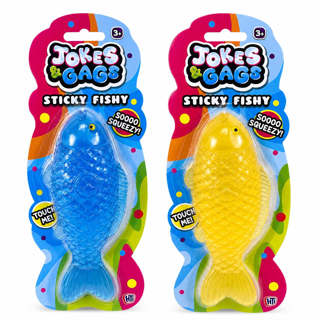 Sticky Fishy Squishy Toy – 2 Pack Assorted Colour Sensory Stress Relief Squeeze Fish Toy | Soft Stretchy Squish Toy for Kids & Adults | Party Bag Filler, Reward Toy, Fidget Toy HTUK