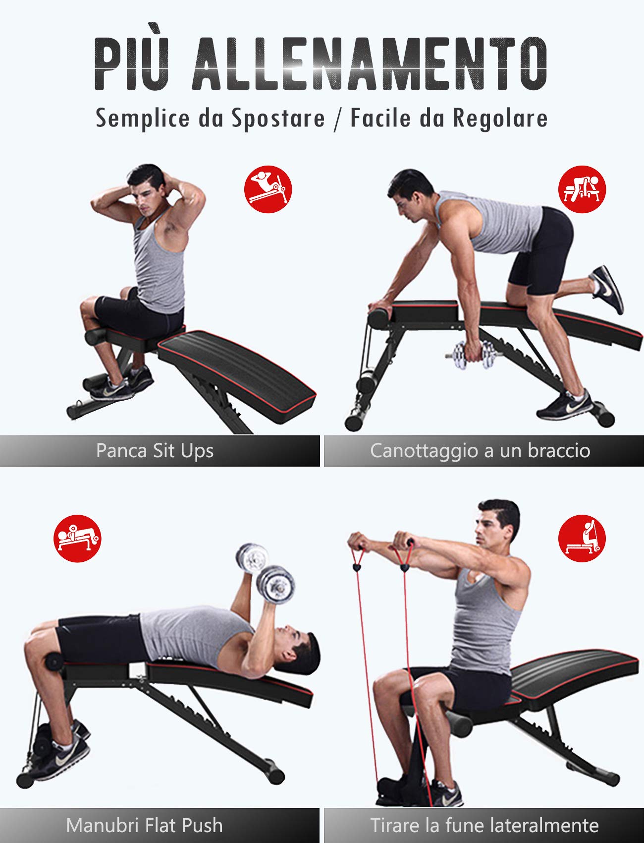YOLEO Panca Pieghevole, Panca Pesi Multifunzione Panca Reclinabile Palestra Bilanciere per Esercizi Addominali, Schienale Regolabile in 7 Livelli, Portata Fino a 300kg