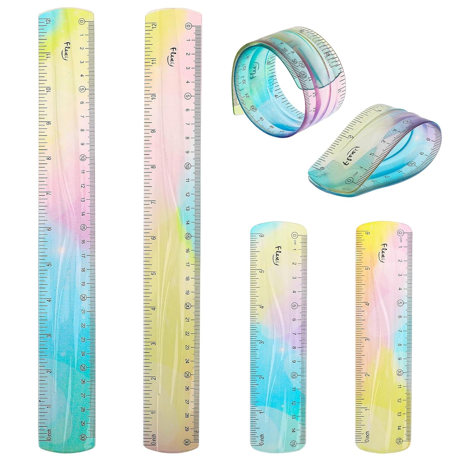 4 Stück Flexibles Lineal, KunststoffLineal buntes Lineal biegbares