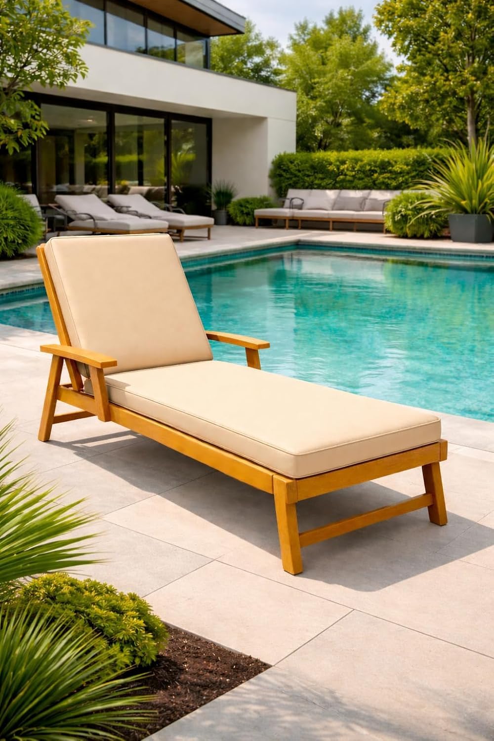 Sun Lounger WATERPROOF FOAM CUSHIONS Garden Sunlounger Cushions - Removeable Cover - Garden Recliner Cushion Chair Seat Pads Sunbed Cushion for Indoor Outdoor Patio Yard Beach (Beige)