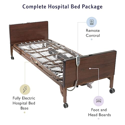 Miniatura 7 de Cama de hospital eléctrica completa con colchón de espuma premium y rieles completos para uso doméstico e instalaciones médicas totalmente ajustable