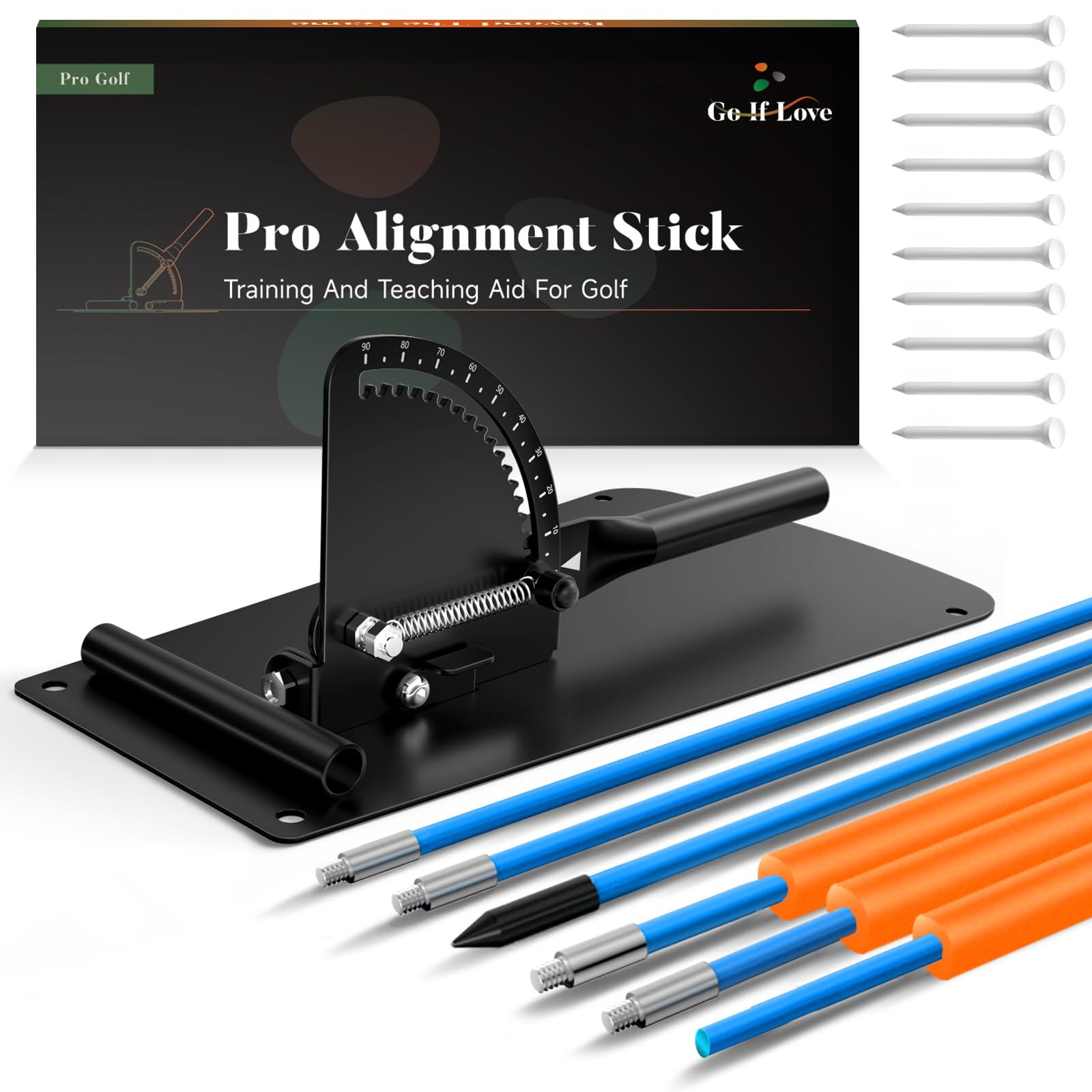 Golf Alignment Sticks Holder, Golf Training Aid with Alignment Sticks &amp; Protective Padding, Swing Trainer Practice Teaching Aid Driving Range for Aiming, Putting, Swing, Golf Gifts for Men Women