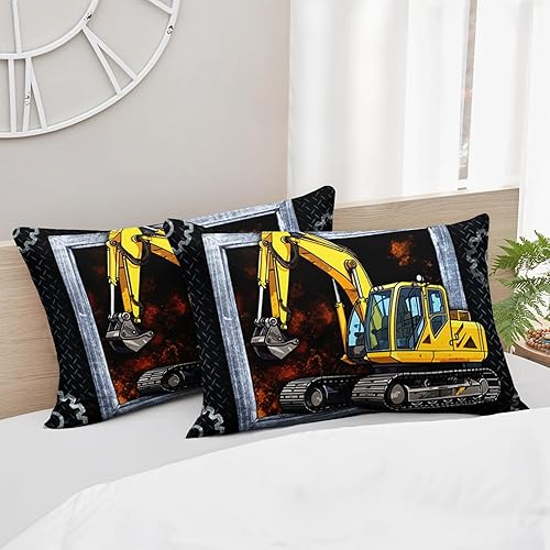 Miniatura 7 de HOSIMA Under Construction - Juego de cama ajustable de microfibra de 3 piezas con patrón de excavadora para niños, diseño de caricaturas, sábana