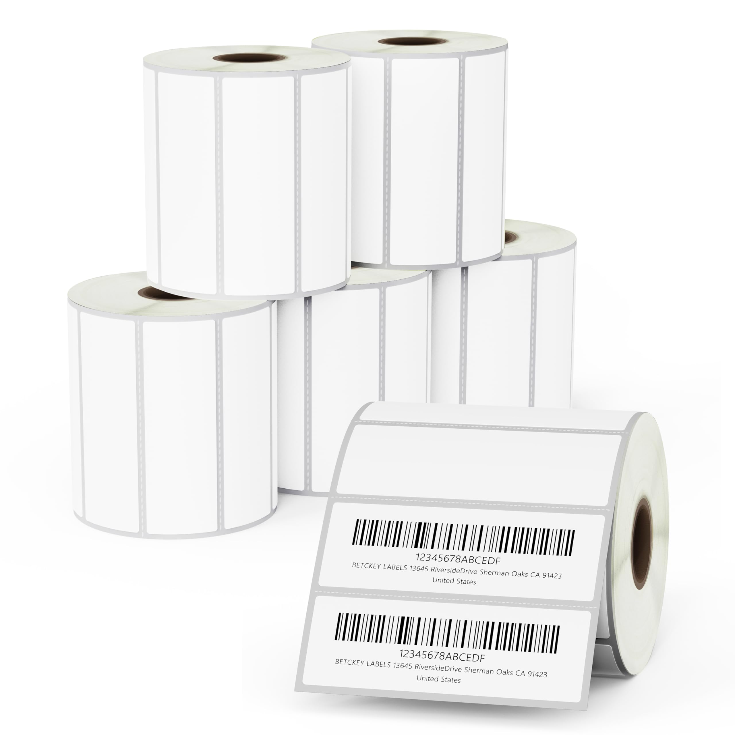 BETCKEY - 6 Rotoli di Etichette Film Rimovibili,76mm x 25mm, 8250 Etichette a Distacco Facile Senza Residui per Stampanti Termiche