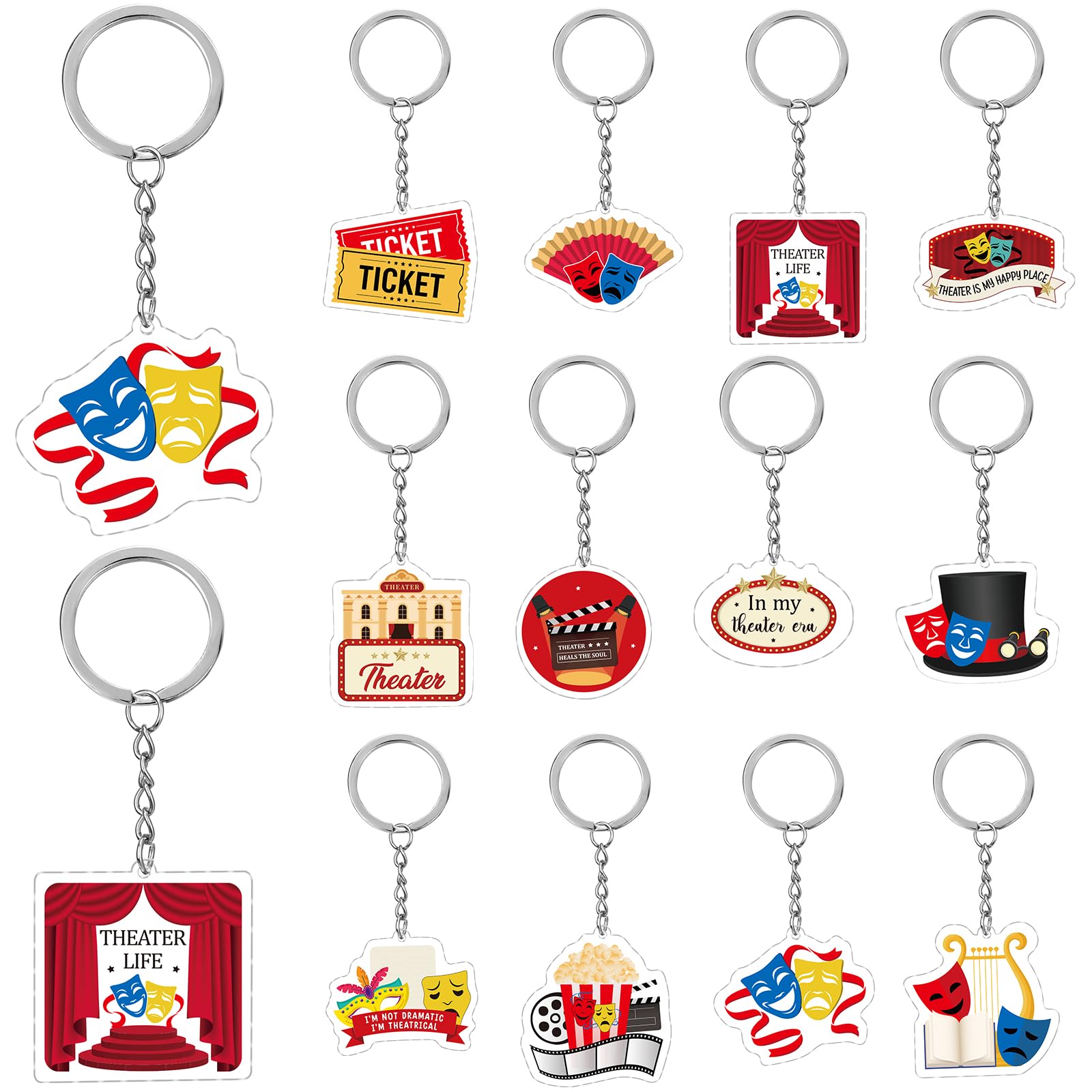 Bvreug Unisex Multicolor 12Pcs Musical Theatre Keychain Broadway Drama Keychain Musical Theater Keyring Lovers Gifts For Music Teachers Students Actor Actress Director Best Theatre Mask Presents Prom Gifts