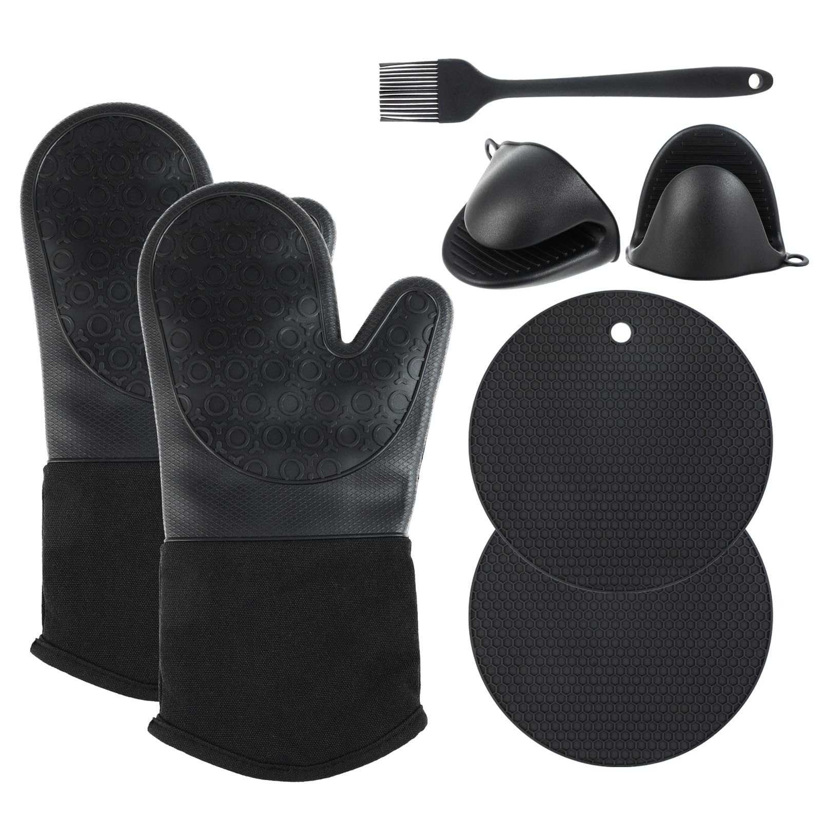 Set Da 6 Guanti Da Forno In Silicone Resistenti Al Calore, Mini Presine Antiaderenti Per Cucina, Facili Da Pulire E Lavabili In Lavastoviglie (Nero)