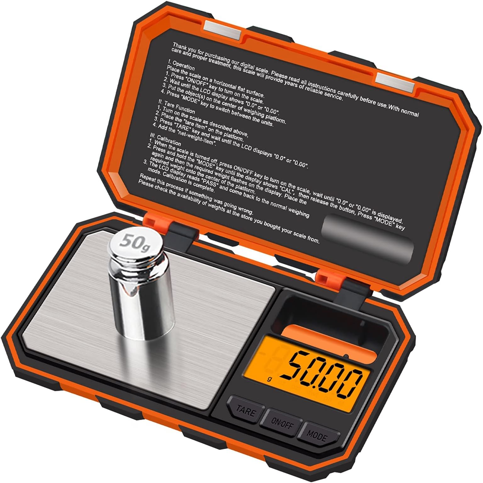 Digital Gram Scale,200g0.01g Jewelry Pocket Scale Electronic Mini Smart Scale, 6 Units, LCD Backlit Display, Tare, Auto Off, Stainless Steel,with 50g Calibration Weight