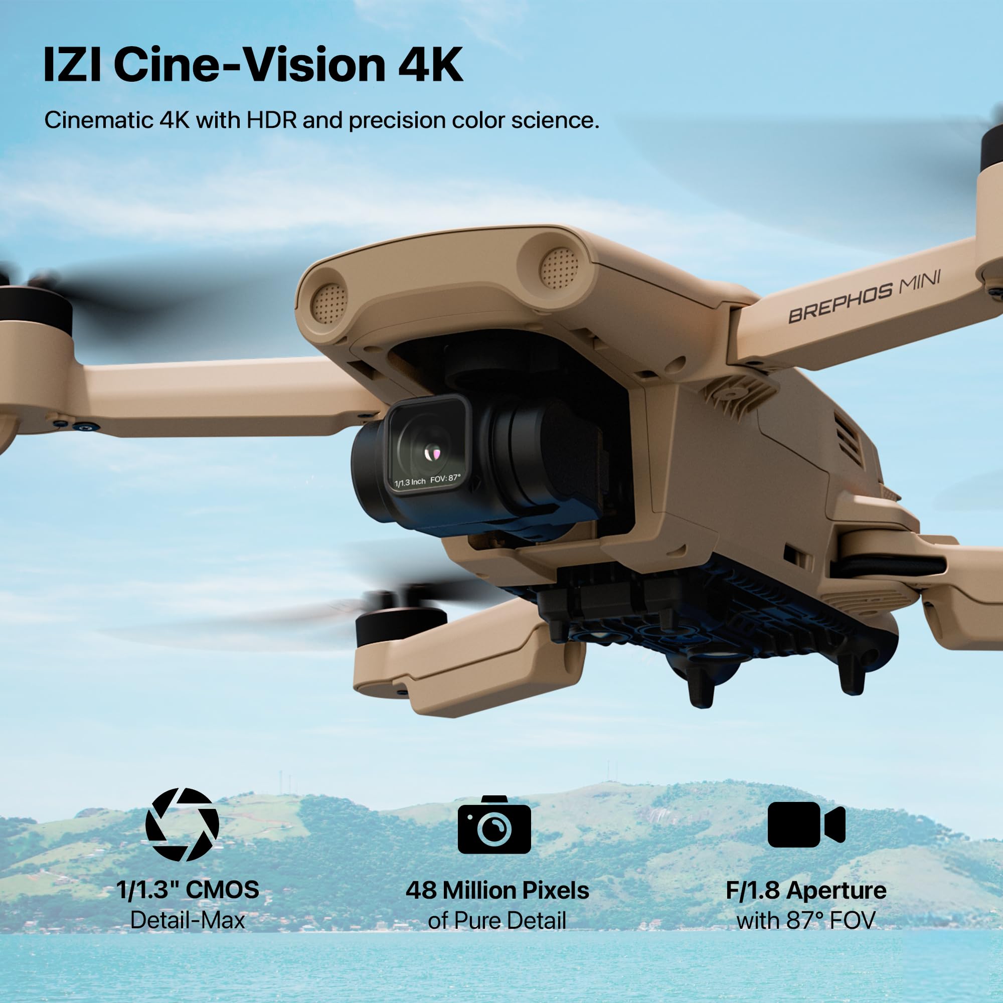 IZI Brephos Mini Nano Drone Fly More Combo with 4K HDR Camera, Under 249g Lightweight Design, 20km IZI R7 Transmission, True Vertical Shooting, Advanced Tracking & Smart RTH with 3 Batteries for Extended Flying 1