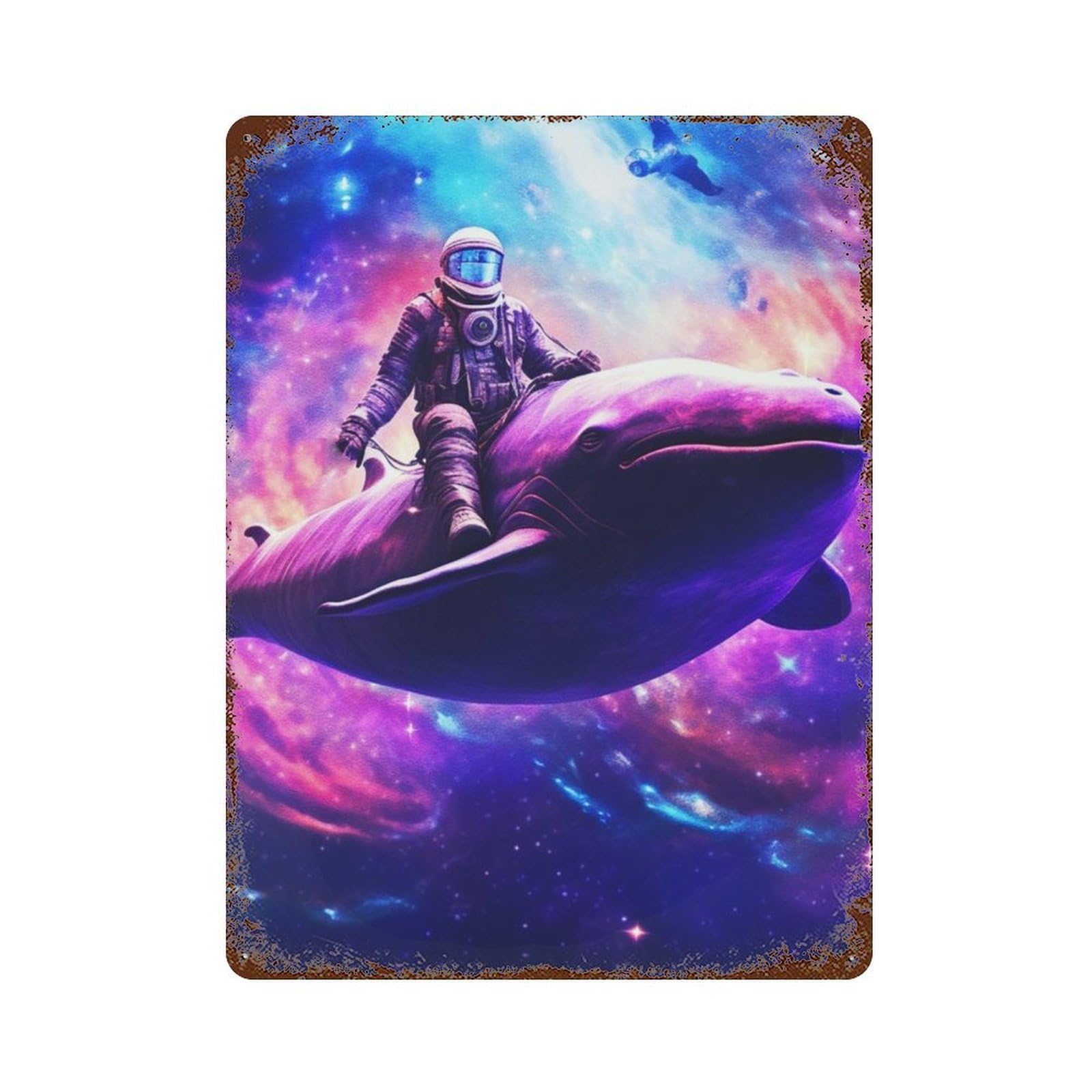 Astronaut Riding A Whale 15.7"x11.8" Aged Metal Wall Plaque, Retro Wall Decor for Farmhouse, Kitchen And Entryway Decor