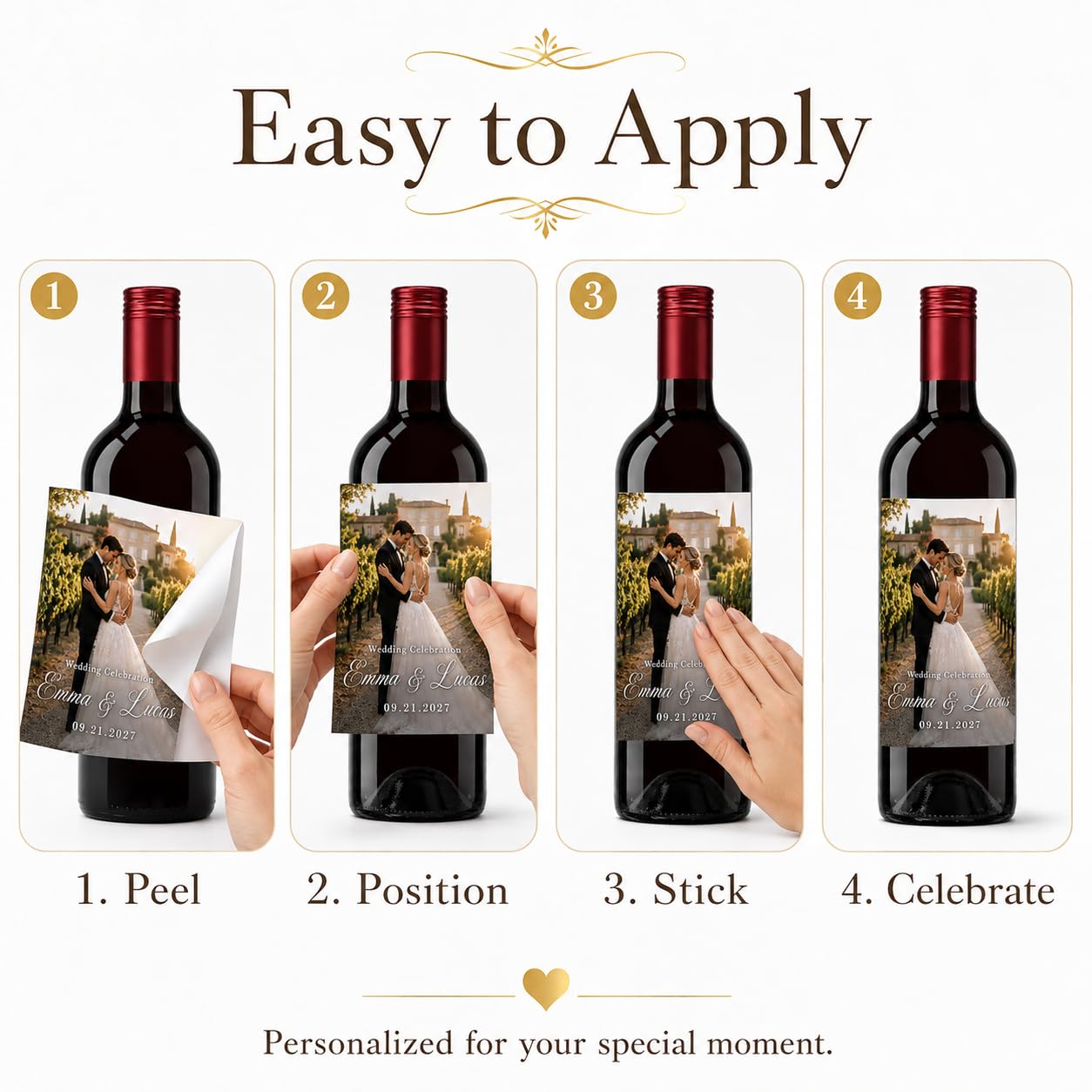Etichette personalizzate del vino della foto Adesivi personalizzati della bottiglia di | Bomboniere, festa di compleanno, regali di anniversario, addio al nubilato, etichette champagne, carica il tuo design