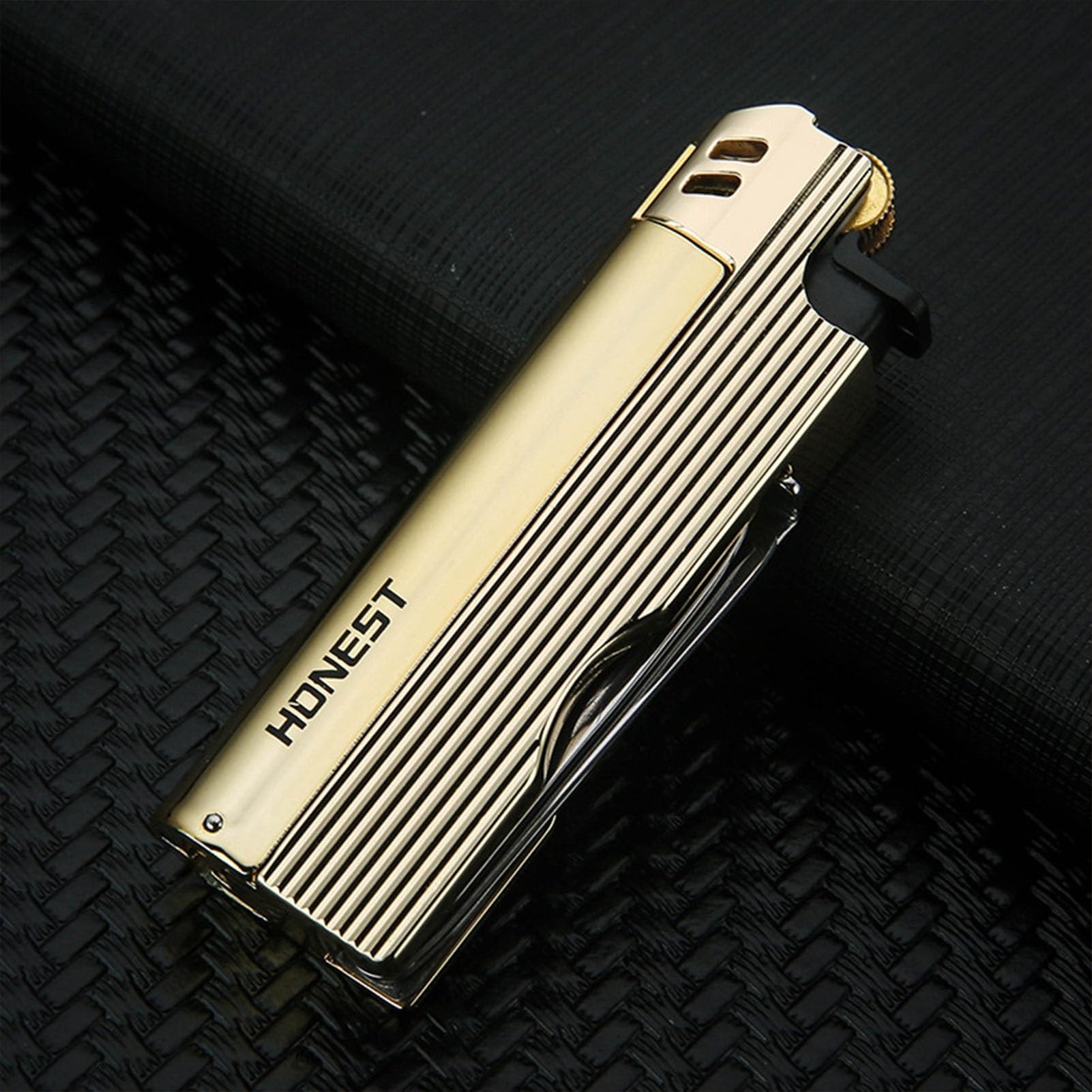 Metal Flint Wheel Lighter Multifunction Pipe Lighter Soft Frame Lighter Butane Lighter Pipe for Smokers (Color: Yellow)