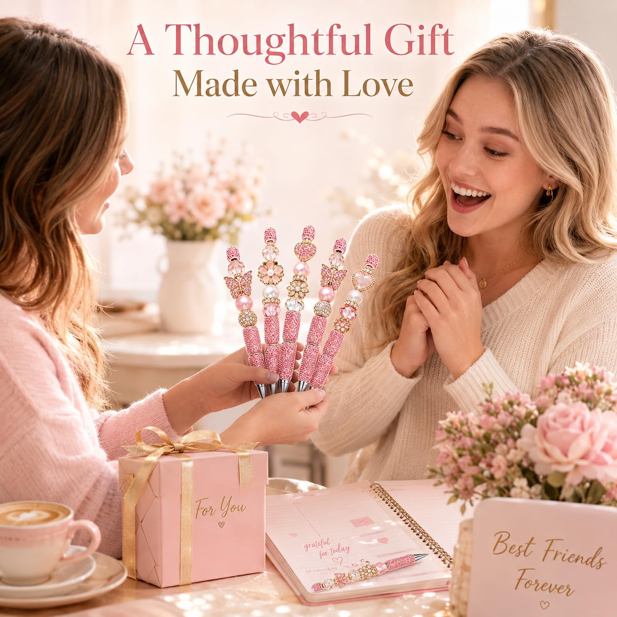 Glitzerstifte mit Strasssteinen, für Perlen, niedlicher Journaling-Stift für Frauen, lustiger glitzernder Kugelschreiber, Tween-Mädchen, Geschenke, trendige Sachen, Rosa, 7 Stück