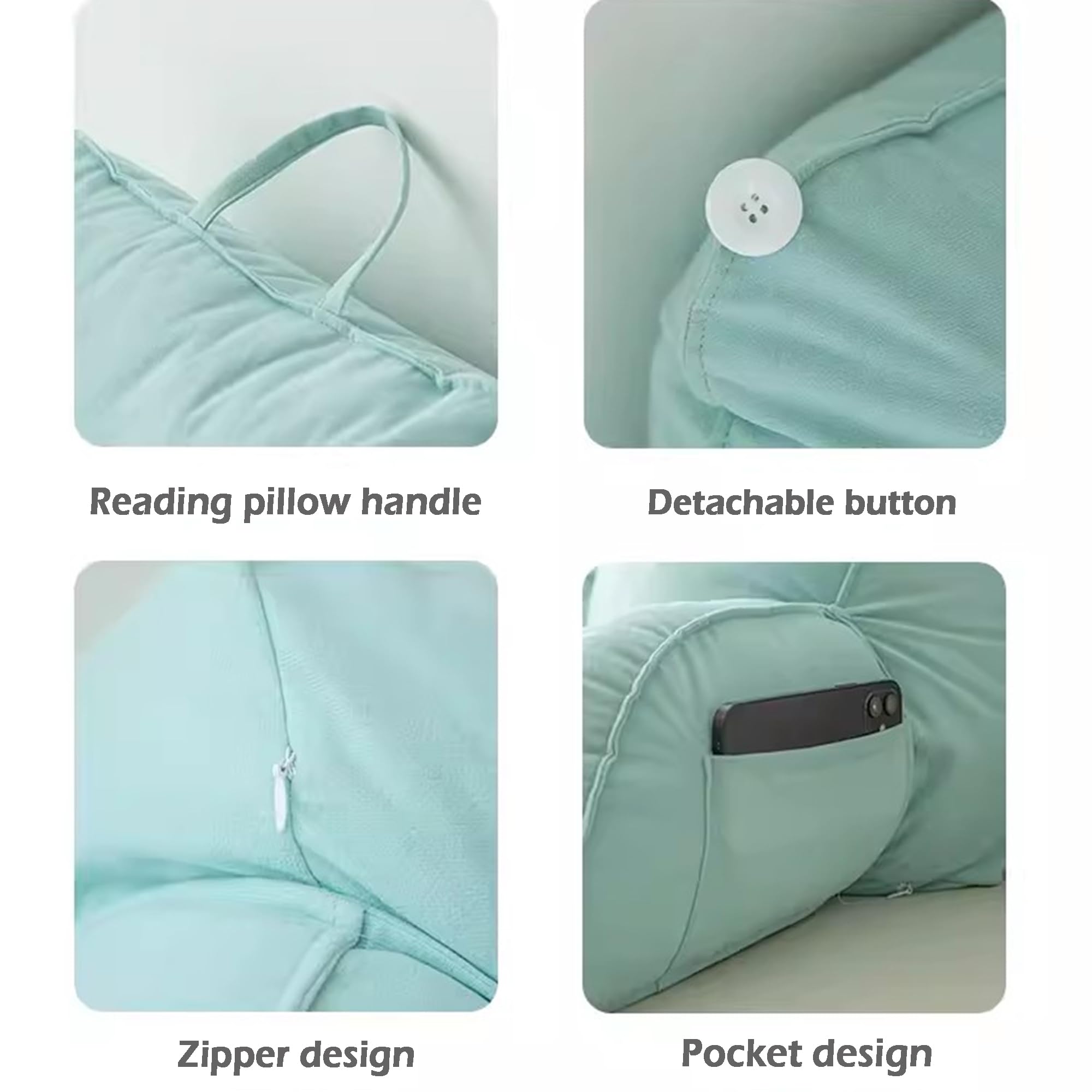 Großes Lesekissen für Sofa, Stuhl, Bett, Umarmungskissen, Lendenwirbelstützkissen, Rückenkissen, Taillenkissen zum Lesen, 75 x 40 x 55 cm, Grün2