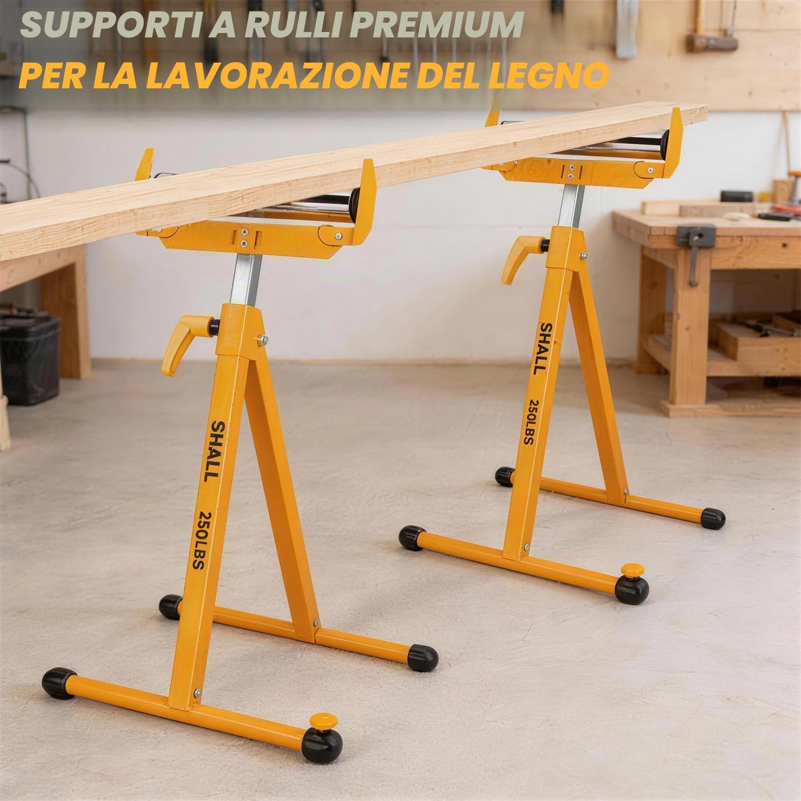 Shall Confezione da 2 supporti pieghevoli a rullo, resistenti, capacità di carico di 113,4 kg, altezza regolabile da 70 a 100 cm, per sega da banco, lavorazione del legno