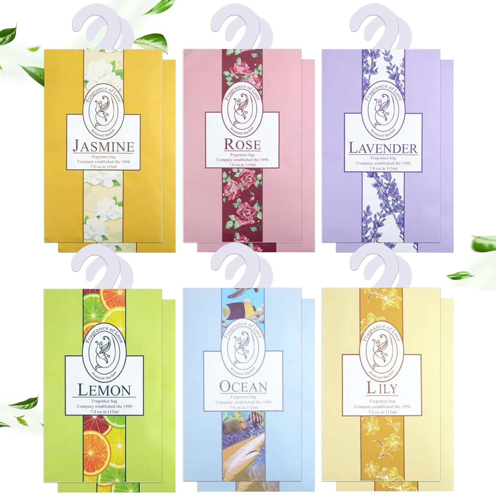 Sachet Parfumé Armoire, Parfum de Garde Robe avec Crochet, Air Fresheners for Drawer, Répulsif Mites, pour Tiroirs, Armoires, et Garde Robes, 12 sachets, 6 parfums