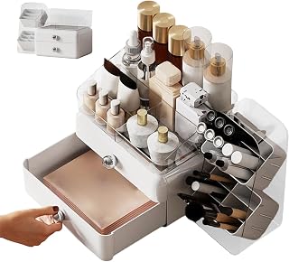 Drawer Makeup Organizer, Large Storage Box, Skincare Organizers with Brush Holder, Acrylic Material with Clear Design, Home Kitchen Bathroom Sink Counter Dresser Pantry Storage, Cosmetic and Beauty
