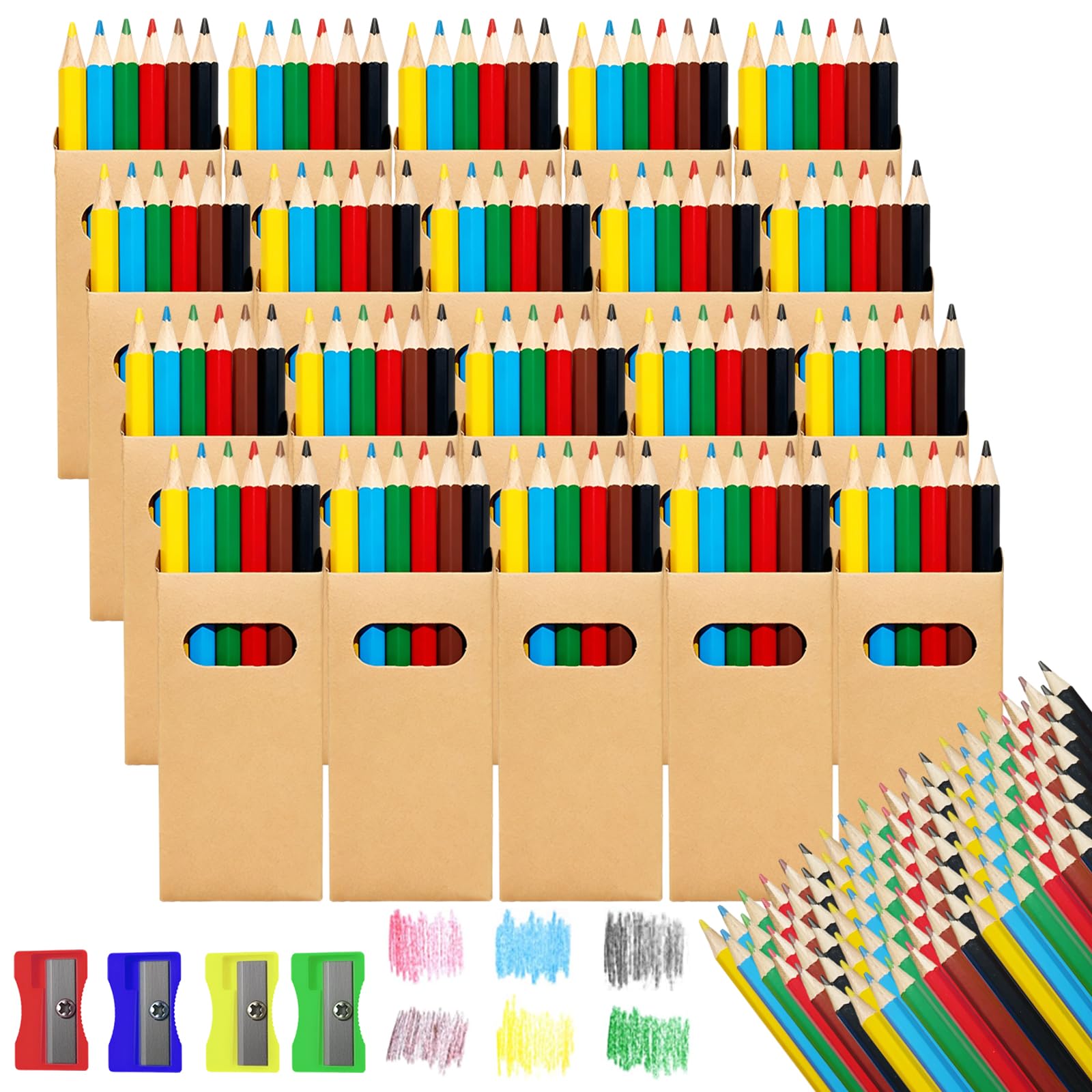 MirraSwit 20 Boxes Coloured Pencils Set, 6 Coloured Pencil per Box with 4 Sharpeners, 120 Colouring Pencils for Adults for Party Bags, Birthday Gifts