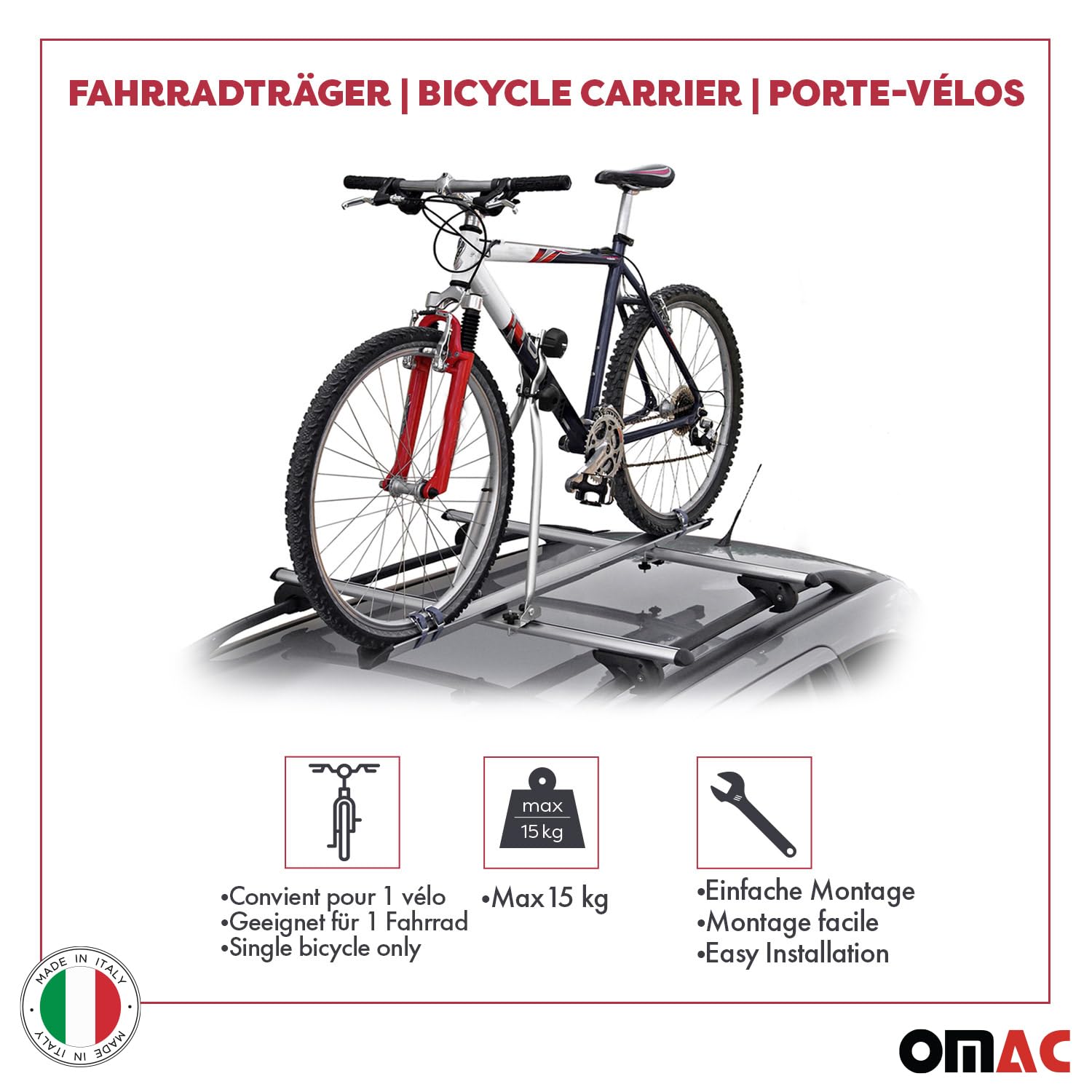 MENABO Bagażnik Rowerowy Huggy Dachfahrradträger kompatybilny z 1 Rower bis 15kg TÜV Stal
