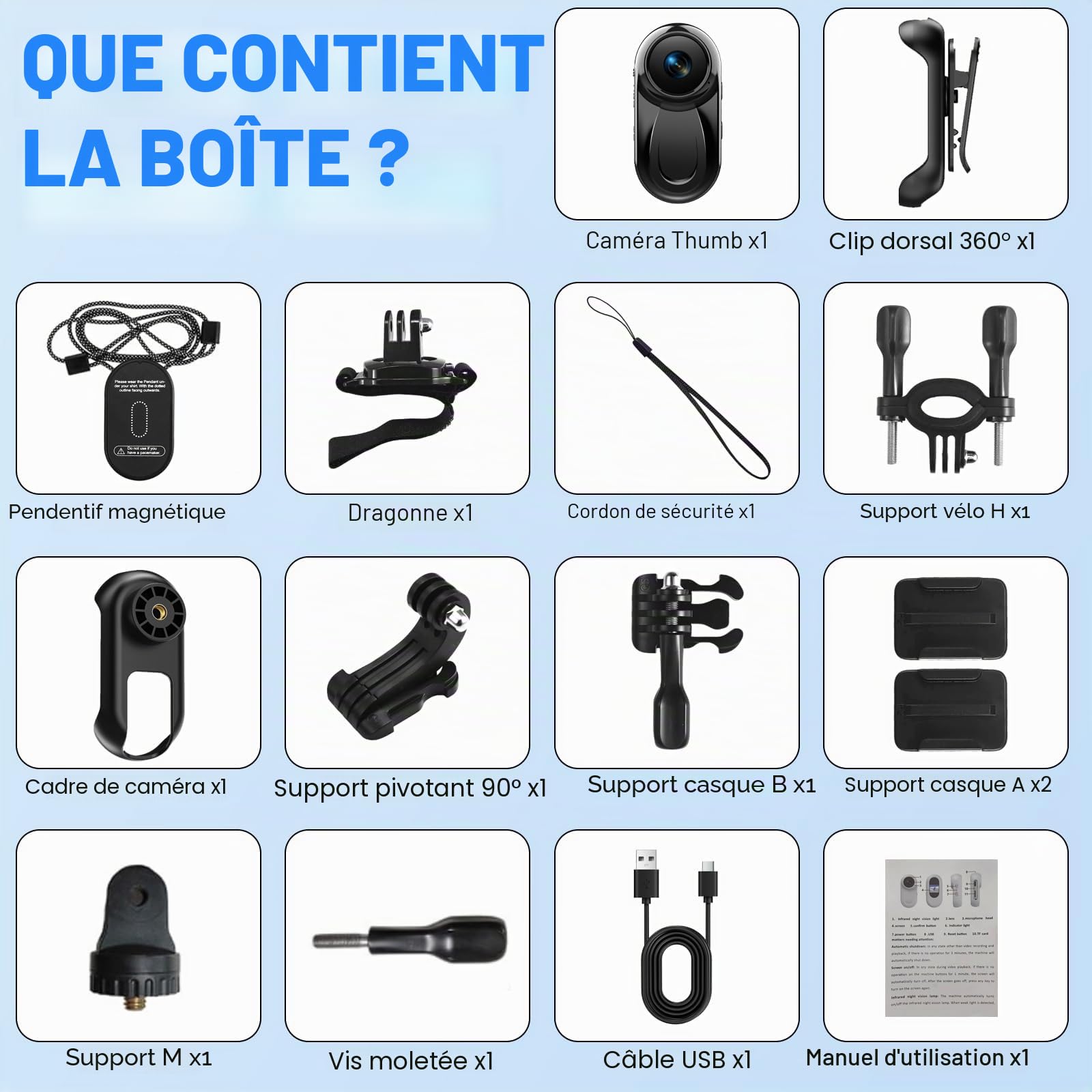 Camera Portable Miniature 1080P HD, Mini Caméra Sport 120° Grand Angle | Clip Rotatif 360° et Clip Magnétique, Multifonction Accessoires, Petite Caméra Vidéo pour Moto/Vlog/Cyclisme/Gym/ Randonnée