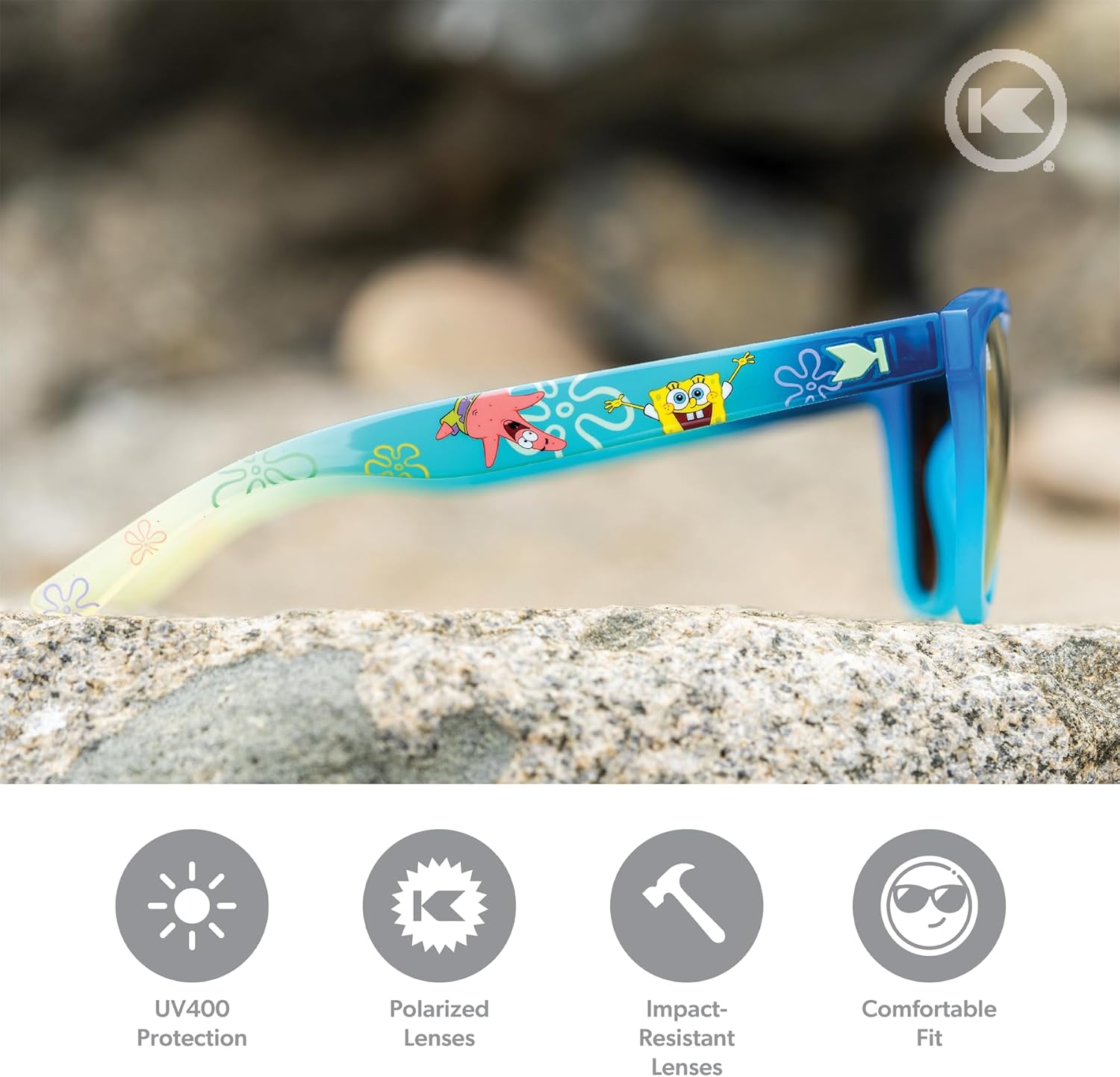 Knockaround SpongeBob SquarePants Kids Premiums Polarized Sunglasses Kids - Impact Resistant Lenses & Full UV400 Protection
