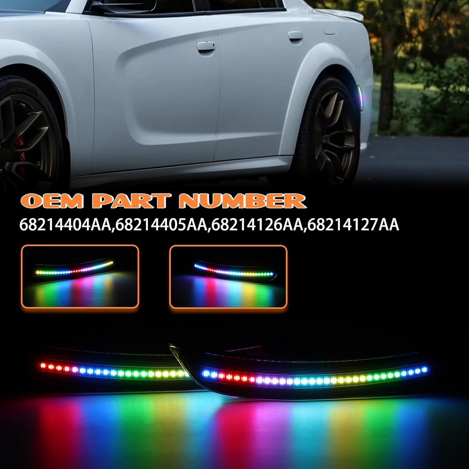 Colorful Flowing(Not RGB) LED Side Marker Light Compatible with Dodge Charger 2015-2023 Front Rear Bumper Lights, Side Marker Lamp Kit 4PCS,