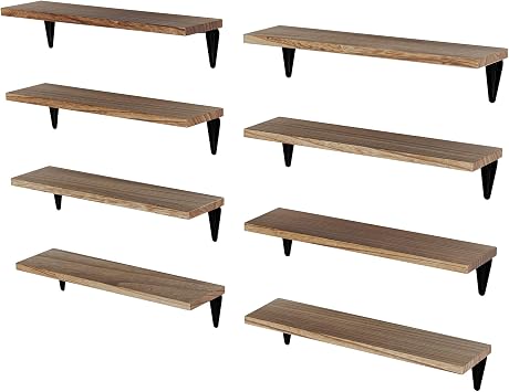 Wallniture Arras Floating Shelves for Wall 17" x 4.5" Rustic Bookshelf Living Room Decor Home Office Bookshelf Baking Finish Storage Shelves Set of 8