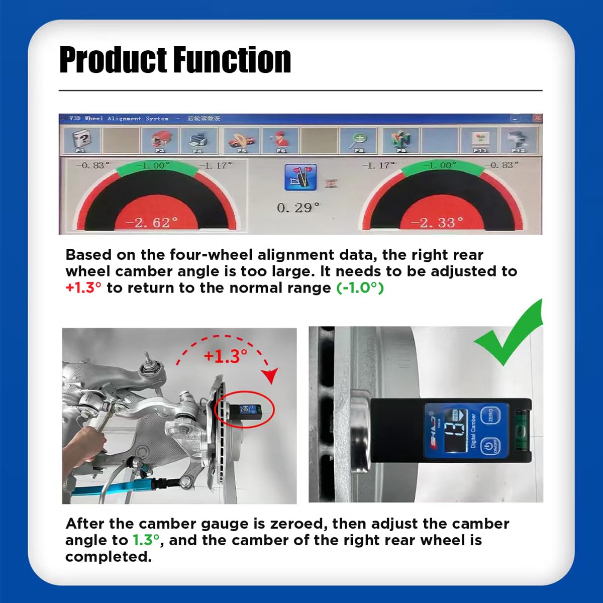 Camber Gauge Digital Wheel Alignment Tool -90° to +90° Wide Range Wheel Alignment & Balancing Tools Accurate Caster Camber Gauge with Digital Display & Powerful Magnet & Positioning Bubble & Reset Key