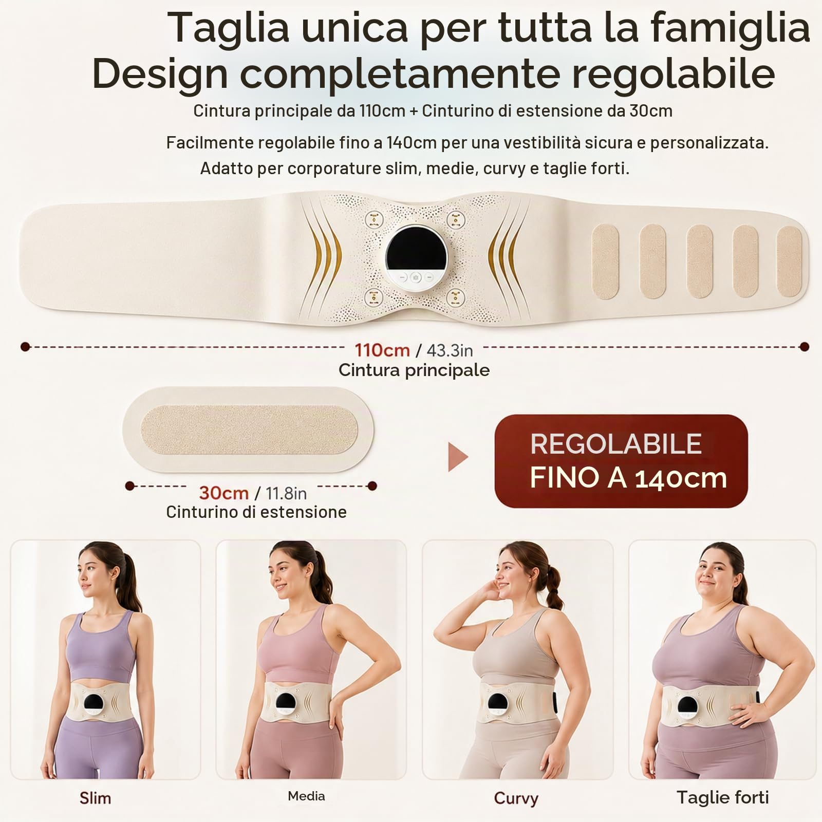 Cintura EMS riscaldante senza fili, stimolatore muscolare addome & schiena | Stimolazione EMS con calore e massaggio, 3 livelli, 16 intensità, design rimovibile per relax a casa o in ufficio