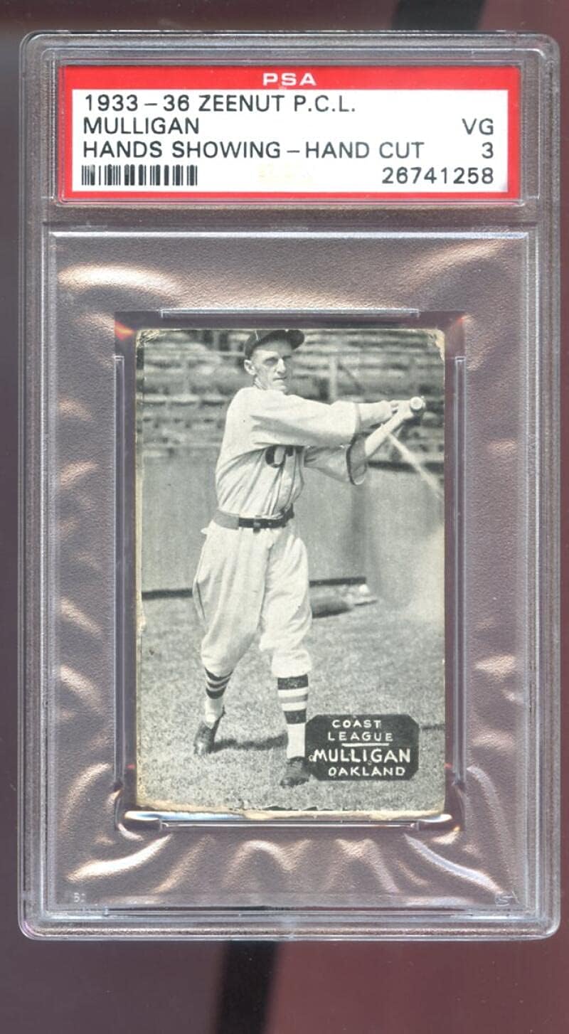 1933 1936 Zeenut Zeenuts Eddie Mulligan PSA 3 Graded Baseball Card Pacific Coast League PCL P.C.L. 1934 1935 Oakland Oaks