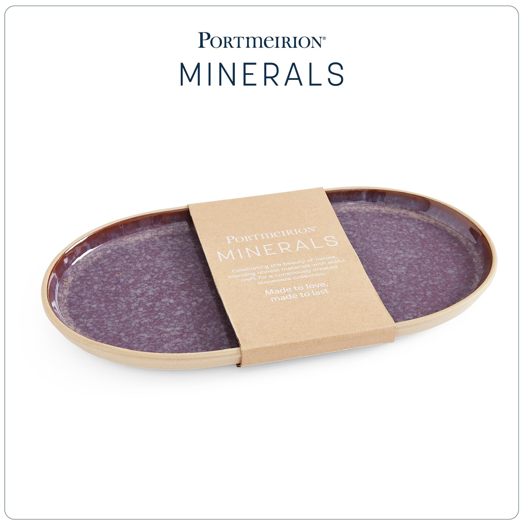 Portmeirion x Minerals Amethyst Plateau ovale moyen (30 cm) – Plat de service en grès émaillé violet réactif pour partager, manger et recevoir au quotidien