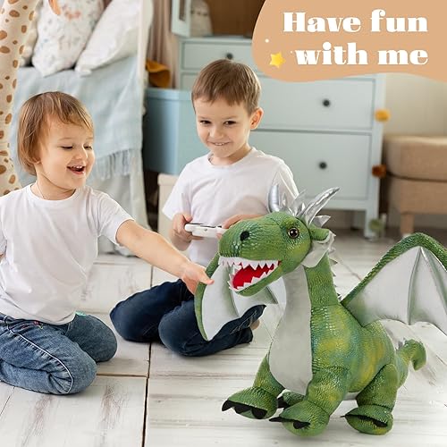 Vista 201 de Juego de 7 juguetes de peluche de dragón verde gigante de 21.7 pulgadas, animal de peluche con 4 bebés y 2 huevos, dinosaurios de peluche para niños