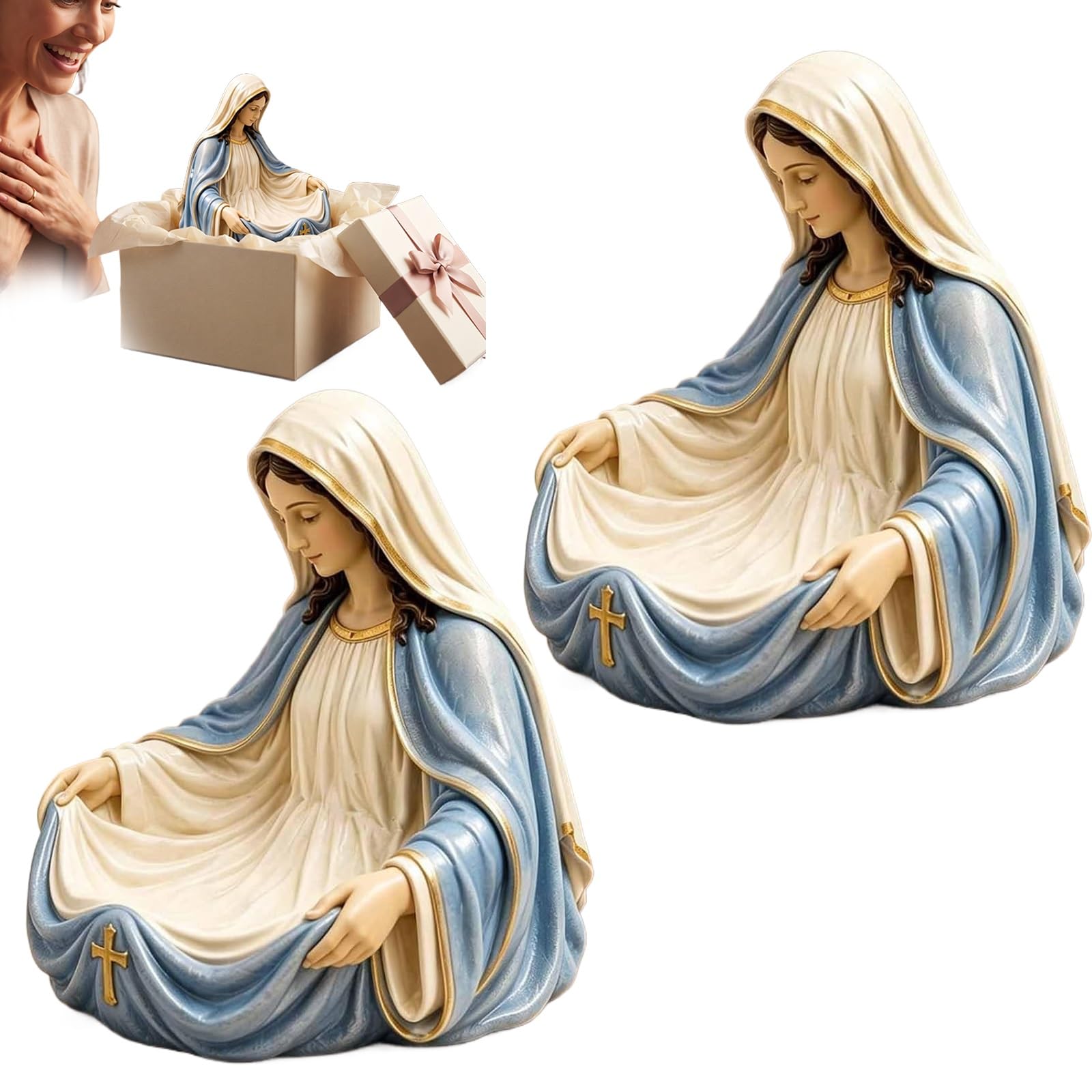 Plato de Almacenamiento de la Virgen María, Decoración Cristiana, 2 Piezas