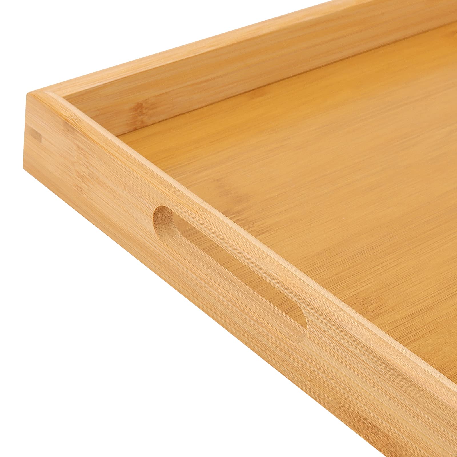 ZOENHOU 2 Pack Large Bamboo Tray with Handles, 41 x 29 x 4cm, 38 x 25 x 4cm, Rectangular Wooden Serving Tray - Image 4