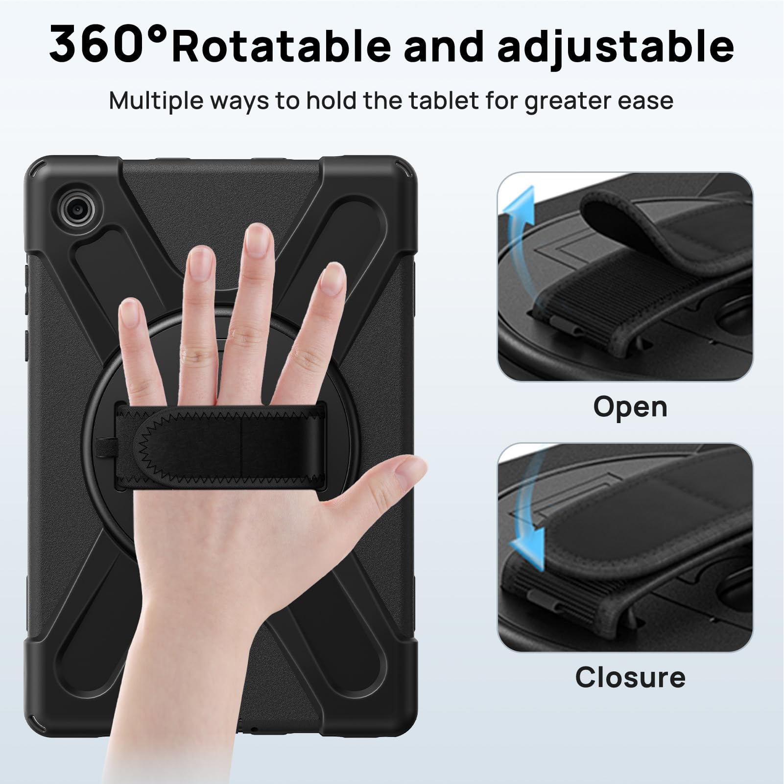 Gerutek Coque Antichoc pour Samsung Galaxy Tab A11 Plus 11" 2025, (SM-X230/X235/X236B), Étui Robuste avec Support Rotatif, Dragonne et Bandoulière, Porte-Stylo, Housse pour Galaxy Tab A11+ Plus, Noir