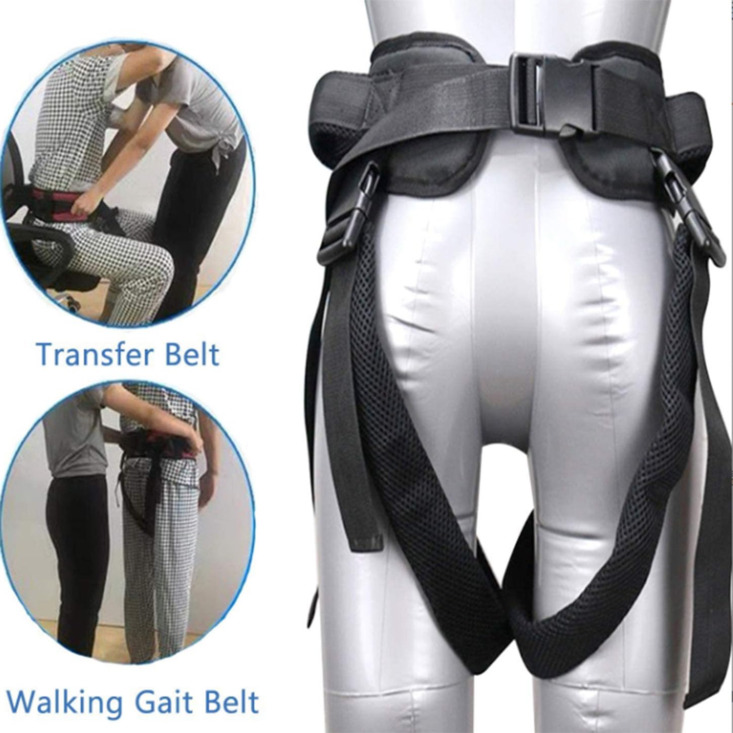 Cinghia di Trasferimento,Imbracatura per Sollevatore Disabili,Cintura di Andatura con Cosciali,4 Maniglie,Aiuto di Camminata per Anziani,Riutilizzabile,per Girovita 60-125Cm