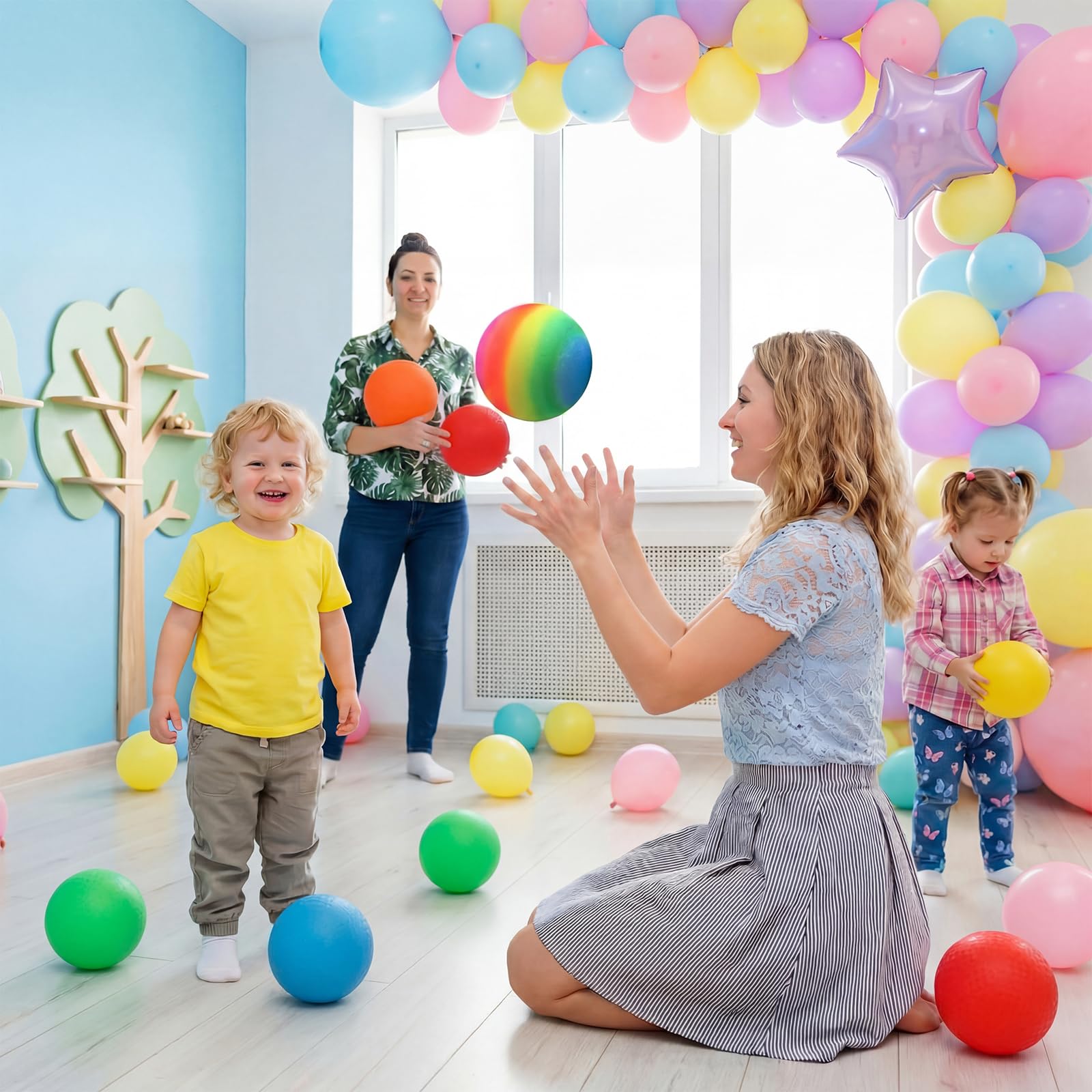 Vinsot 12 Stück 21,6 cm Spielplatzbälle Kickball Bulk, Hüpfbälle für Kinder, aufblasbarer Handball mit Handpumpe für Indoor-Outdoor-Spiele