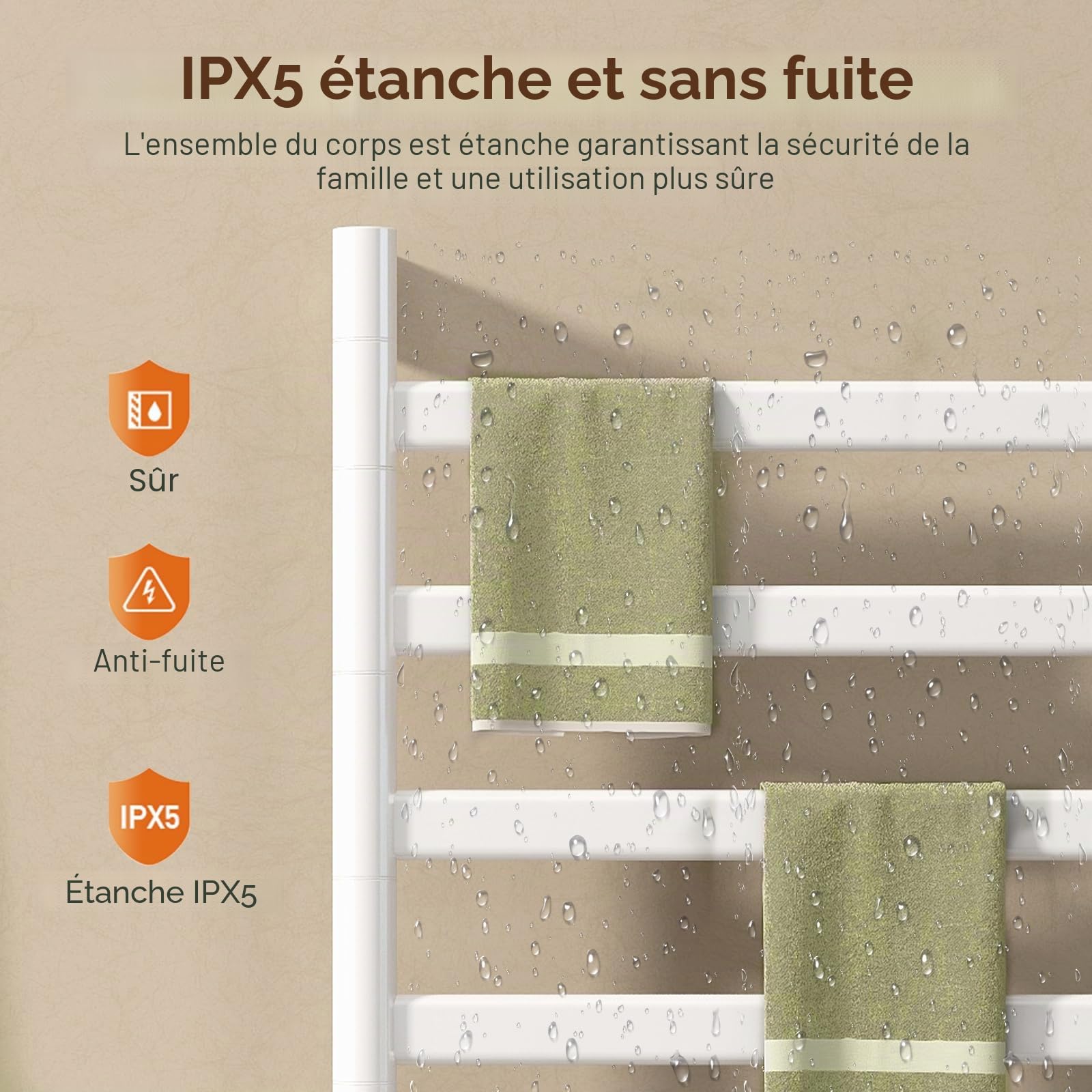 Sèche-Serviettes de Salle de Bain Rotatif à 180° radiateur sèche-Serviettes électrique 220V 150W avec minuterie et Thermostat 30-70