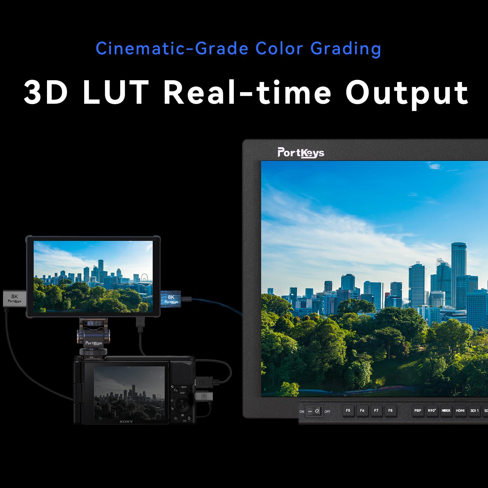 Portkeys LH5C 5,4" Monitor do Aparatu Wejście 4K HDMI, Sterowanie Aparatem Dotykowy Focus dla FX2/FX3/FX30/A6700/A7S III/A7M IV, R5/6/7/8, GH6/BGH1/S5, Monitor DSLR 3D LUT Waveform Focus Peaking
