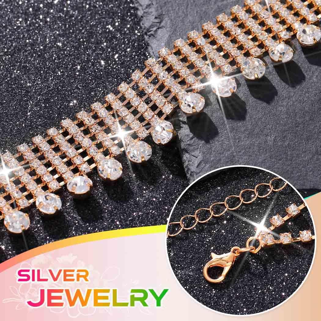 CLOACE Rhinestone Choker Necklace Gold Tassel Diamond Row Necklaces Sparkly Crystal Neck Chain Jewelry Prom Accessories for Women - Image 5