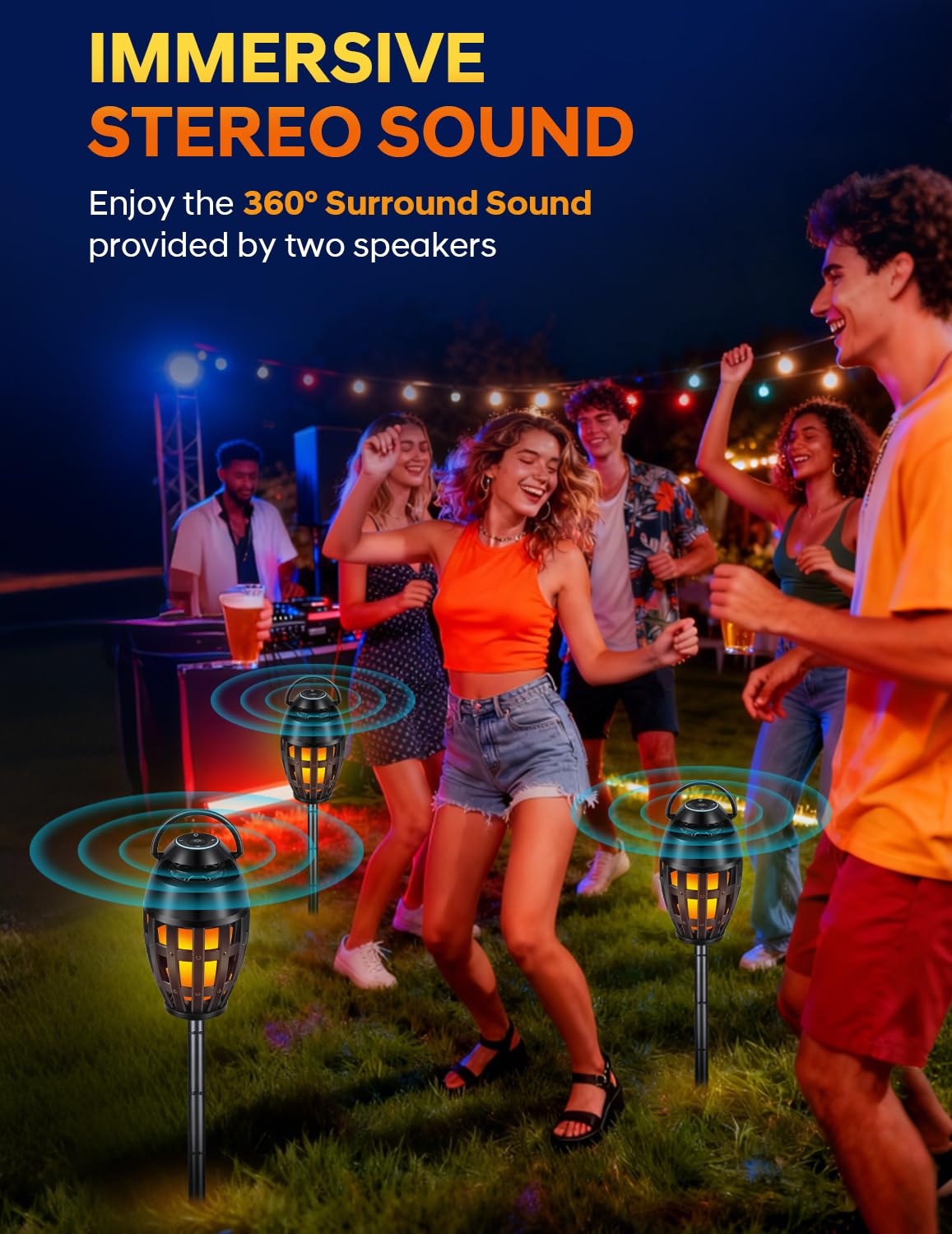 Altoparlanti Bluetooth per esterni con effetto fiamma a LED e cambia colore, impermeabile IPX6, Bluetooth 5.3, ricarica USB, regali per uomo/donna, altoparlante atmosfera torcia per patio, giardino