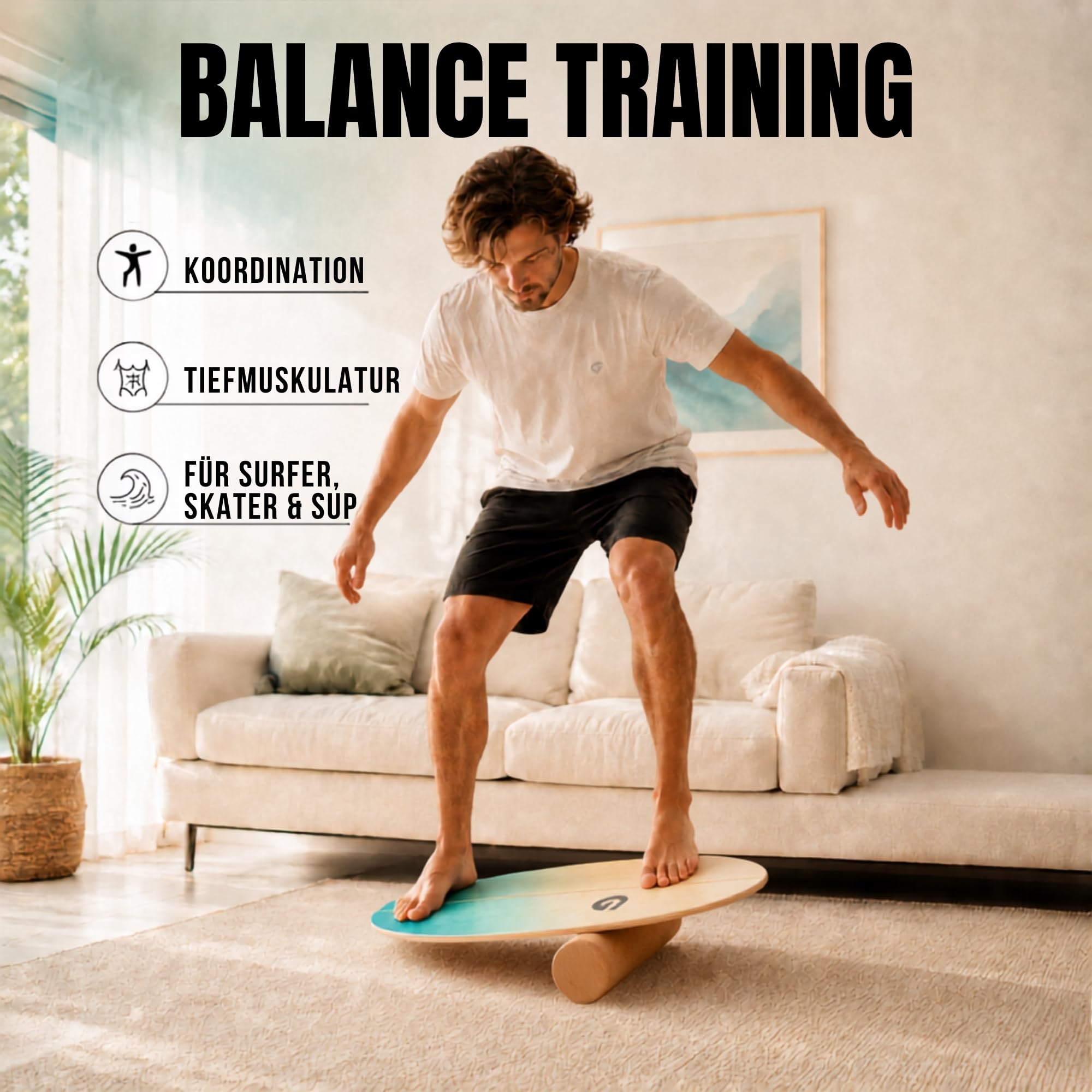 Glory Boards® Balance Board – Handmade - 100% Birkenholz - Inklusive Korkrolle - Optimal für Gleichgewichts- & Krafttraining, Für Einsteiger & Fortgeschrittene, Indoor & Outdoor – Erwachsene & Kinder