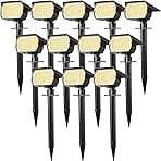 Solar Spot Lights Outdoor Waterproof IP65, 12 Pack Landscape Spotlights with 46 LEDs, 3 Modes Auto On/Off Solar Powered Flood Lights for Outside Pathway, Yard, Garden, Walkway (Warm White)