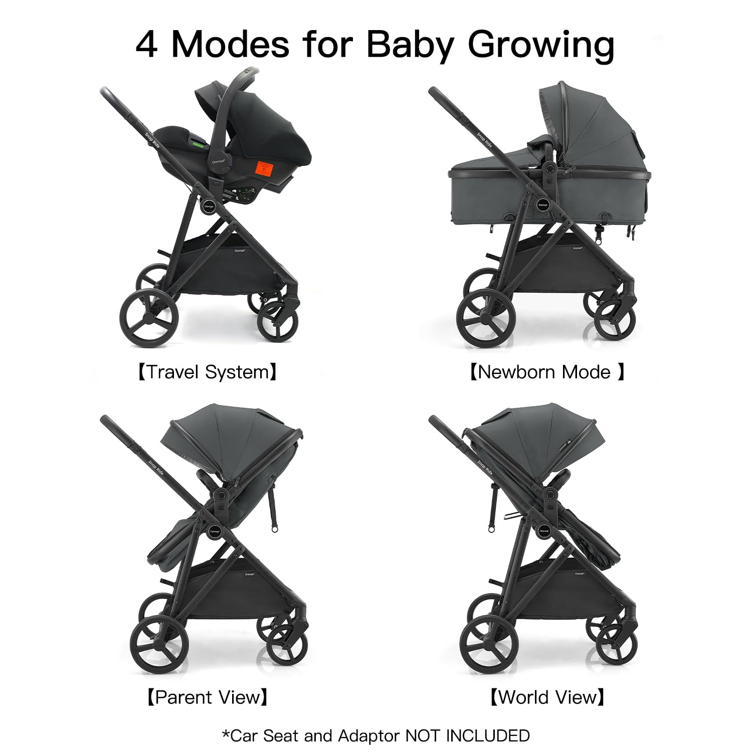 3-in-1 Baby Stroller, Convertible Stroller for Newborn Infant Toddler with Reversible Seat, UPF 50+ Canopy & Cup Holder - Gray