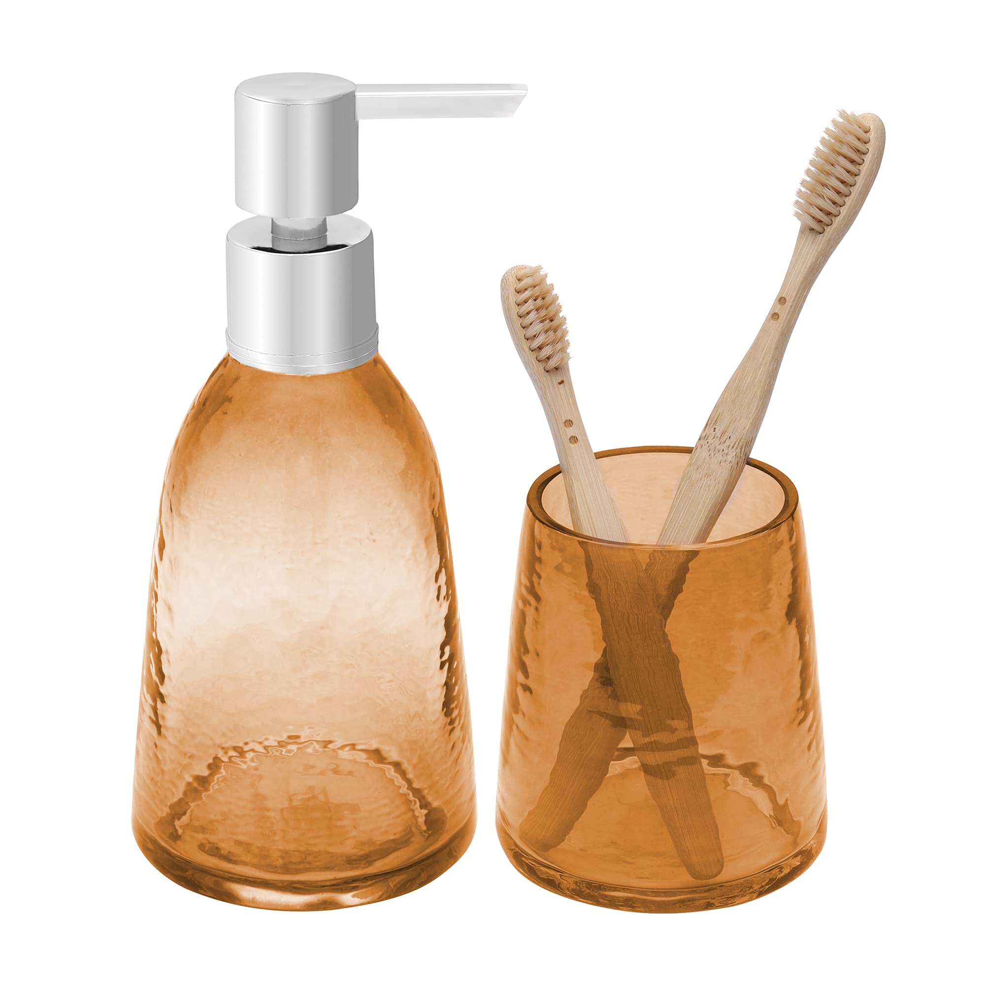 Kinton Crafts Premium Hammered Glass Soap Dispenser & Tumbler 250 ml|Elegant Bathroom Set|Compact Toothbrush Holder & Liquid Dispenser|Ideal for Home|Kitchen|Office|Smart Bathroom Essentials-Brown (B0C4H16VVB) Amazon Price History, Amazon Price Tracker