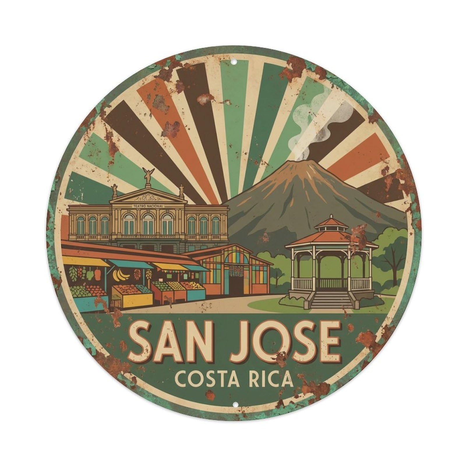 Vintage Travel Costa Rica San Jose Metal Tin Sign